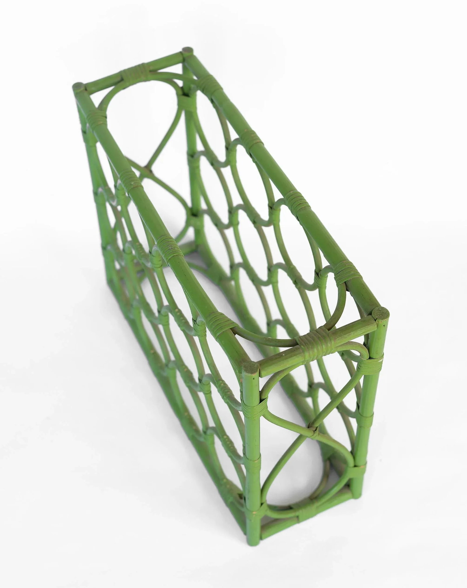 Vintage 1970s Boho Green Rattan 12-Bottle Wine Rack - 5