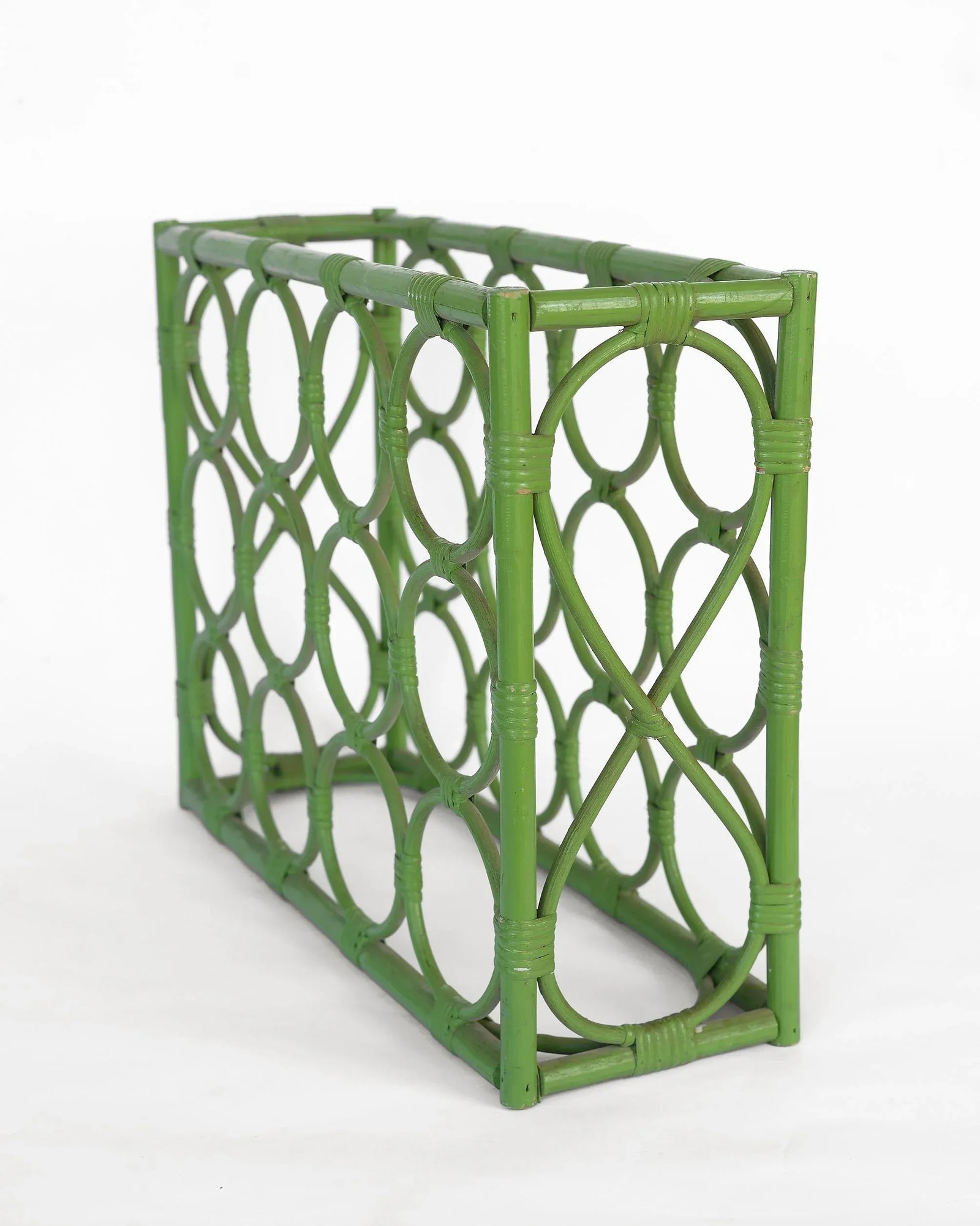 Vintage 1970s Boho Green Rattan 12-Bottle Wine Rack - 6
