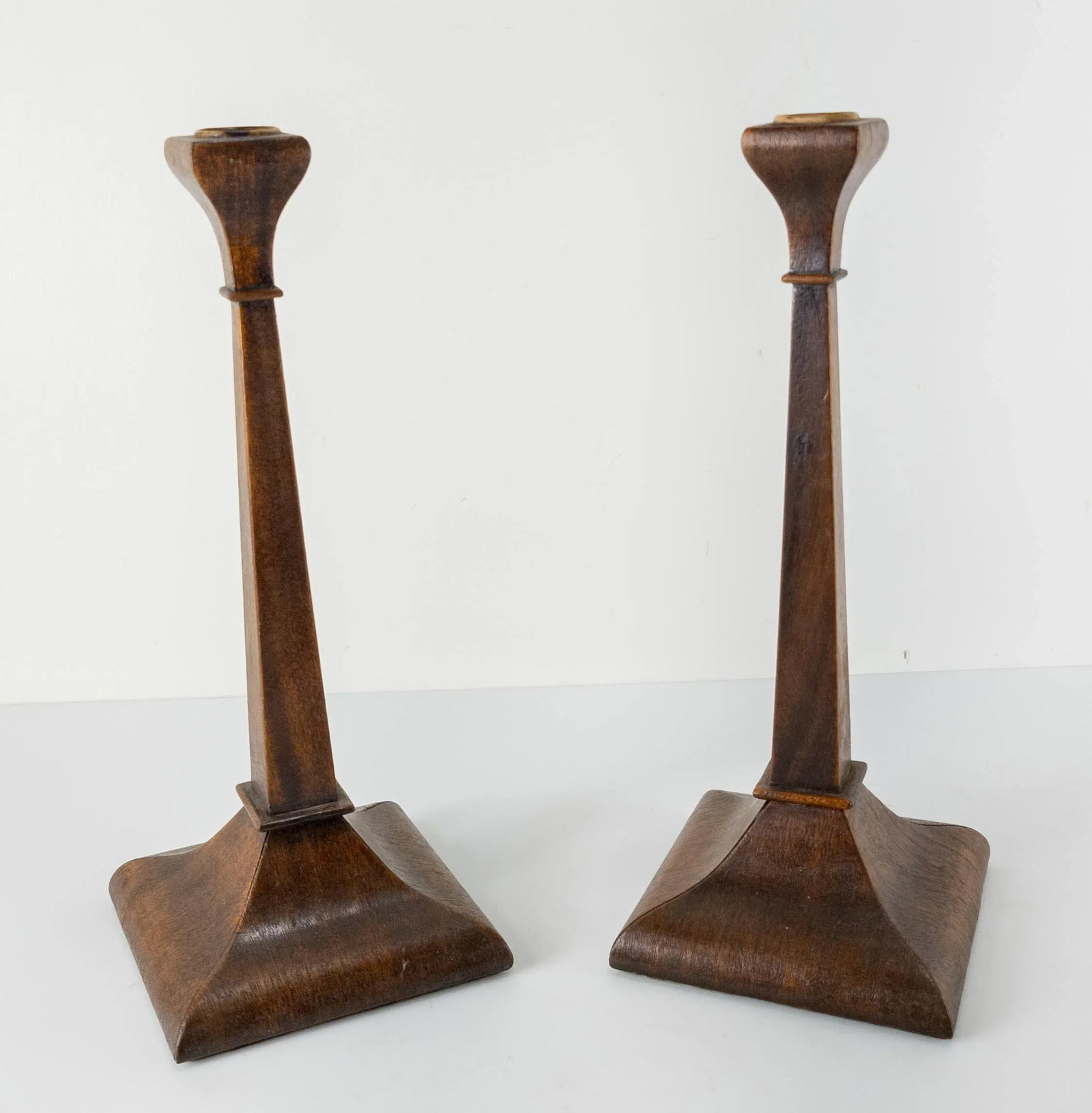 Early 20th Century Walnut Veneer Candlesticks- a Pair - 11