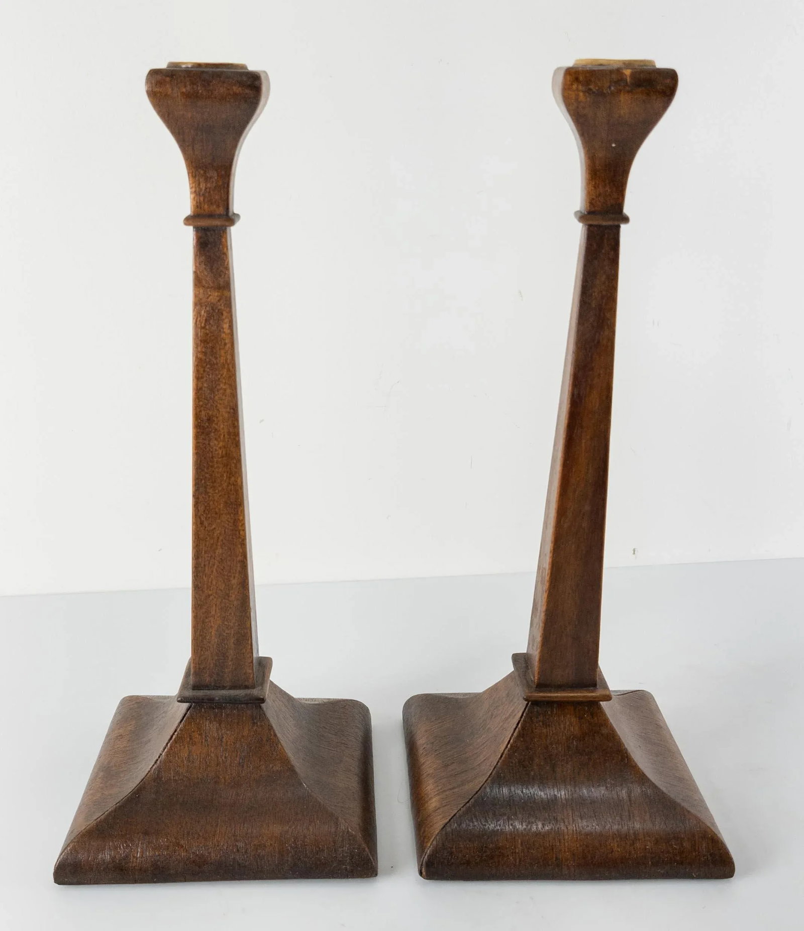Early 20th Century Walnut Veneer Candlesticks- a Pair - 5