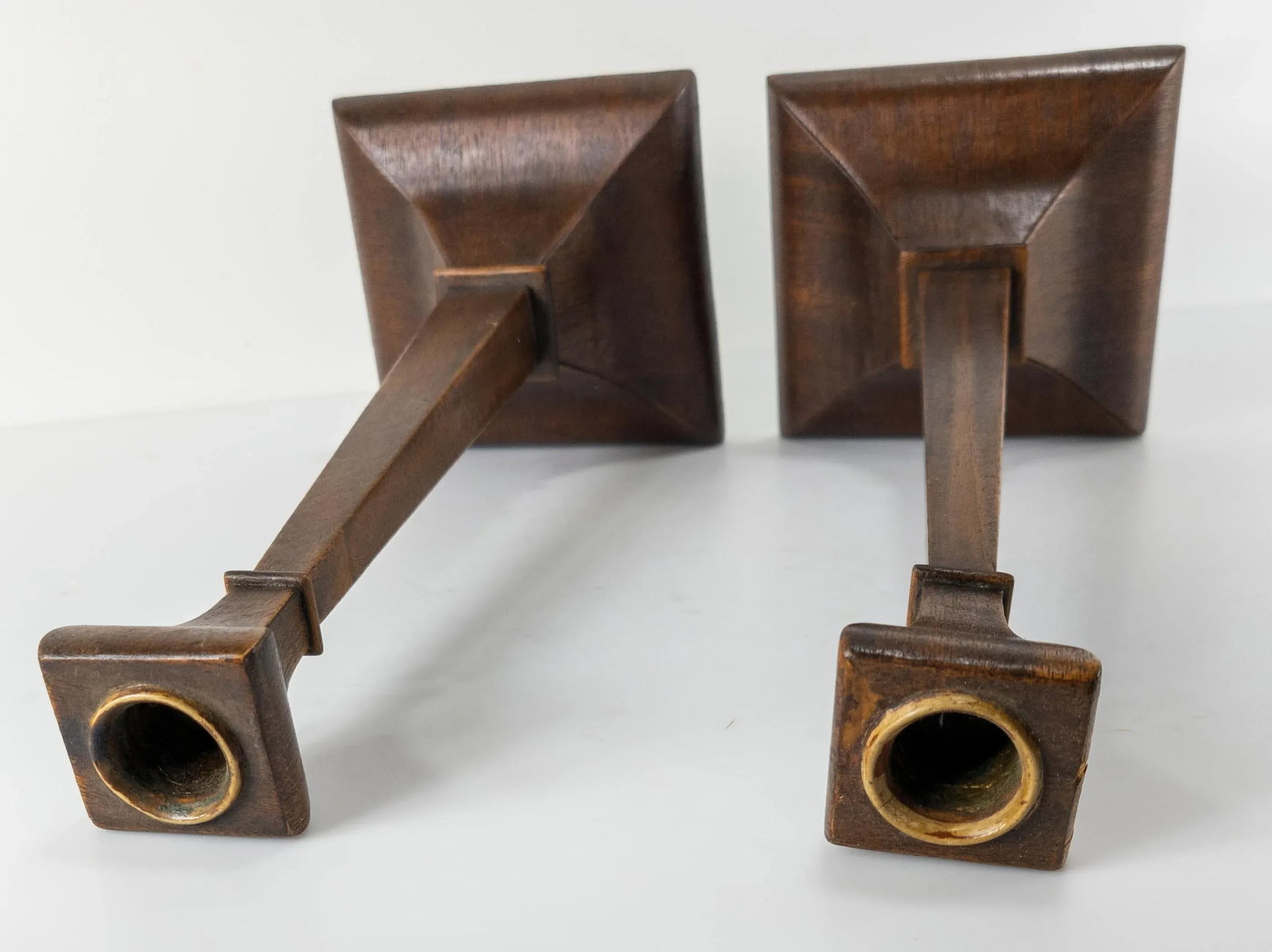 Early 20th Century Walnut Veneer Candlesticks- a Pair - 7