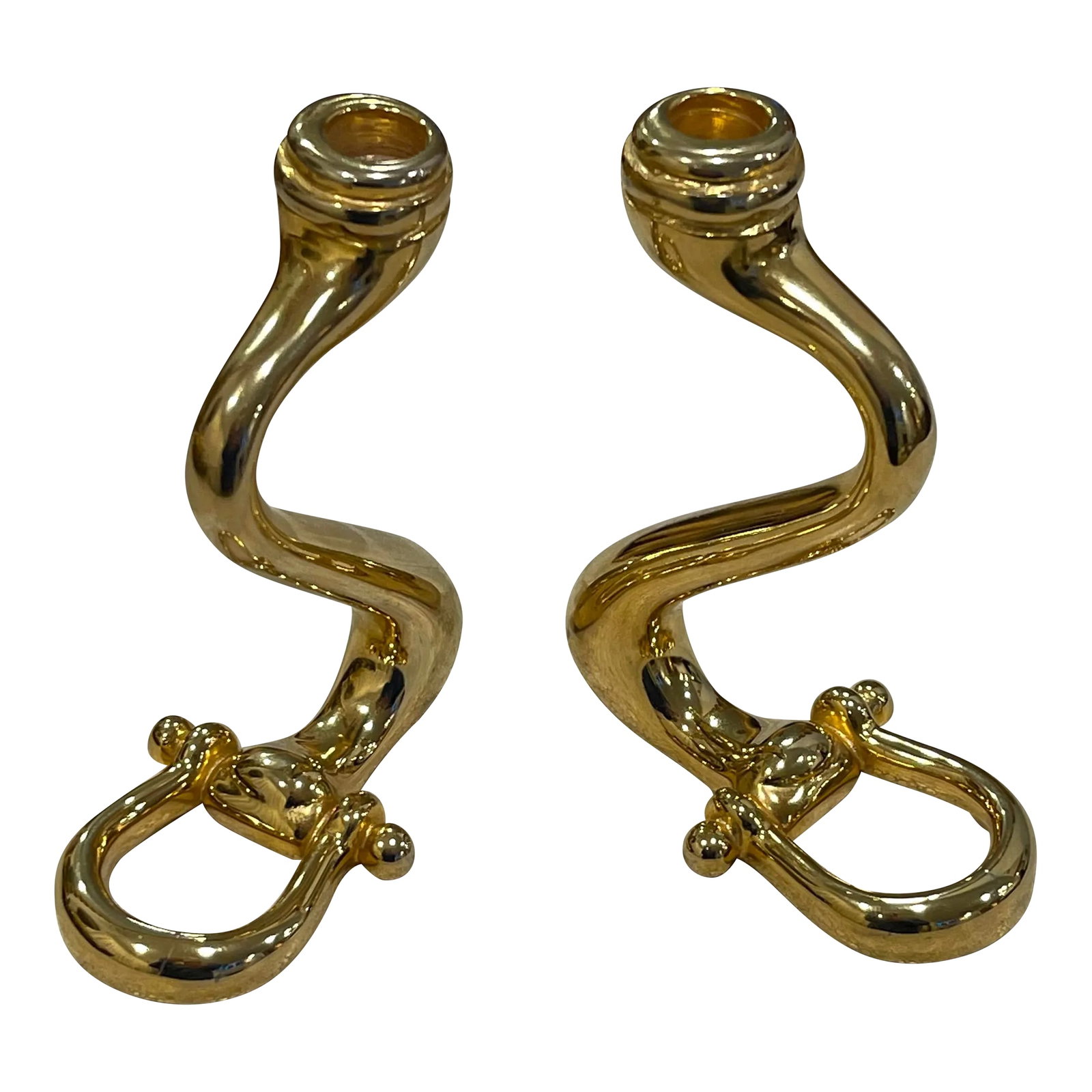 Gucci Vintage Horse Bit Candleholders - a Pair: Pair Vintage GUCCI horse bit candle holders. brass. Makers mark "Gucci, Italy" on bottom. Condition: Alterations: Original Condition Unaltered Imperfections: Some Imperfections Condition Notes: