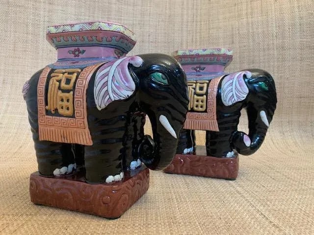 Maitland Smith Elephant Ceramic Plant Stands - a Pair - 3