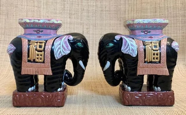 Maitland Smith Elephant Ceramic Plant Stands - a Pair - 4