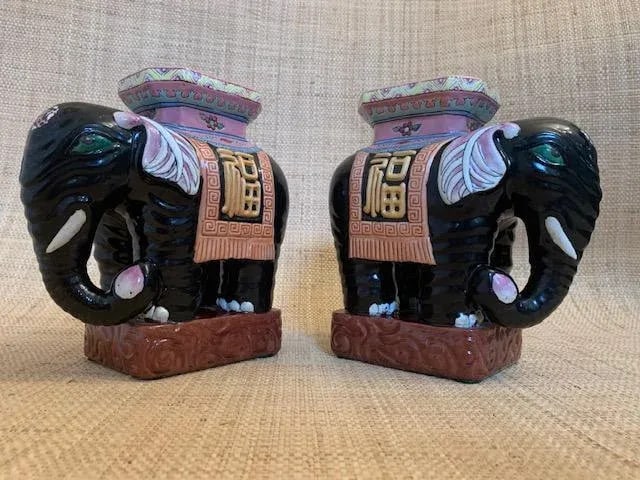 Maitland Smith Elephant Ceramic Plant Stands - a Pair - 6