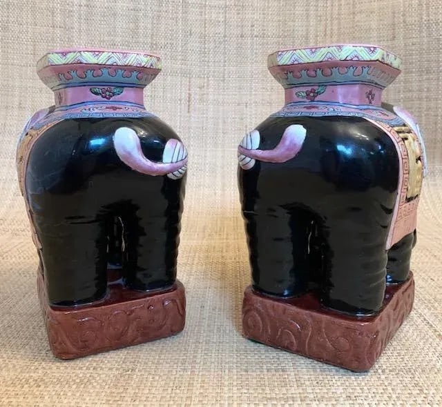 Maitland Smith Elephant Ceramic Plant Stands - a Pair - 8