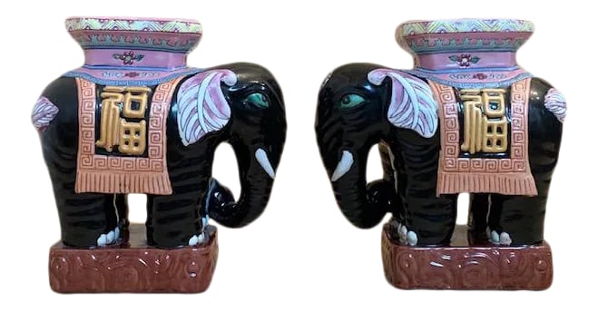 Maitland Smith Elephant Ceramic Plant Stands - a Pair - 9