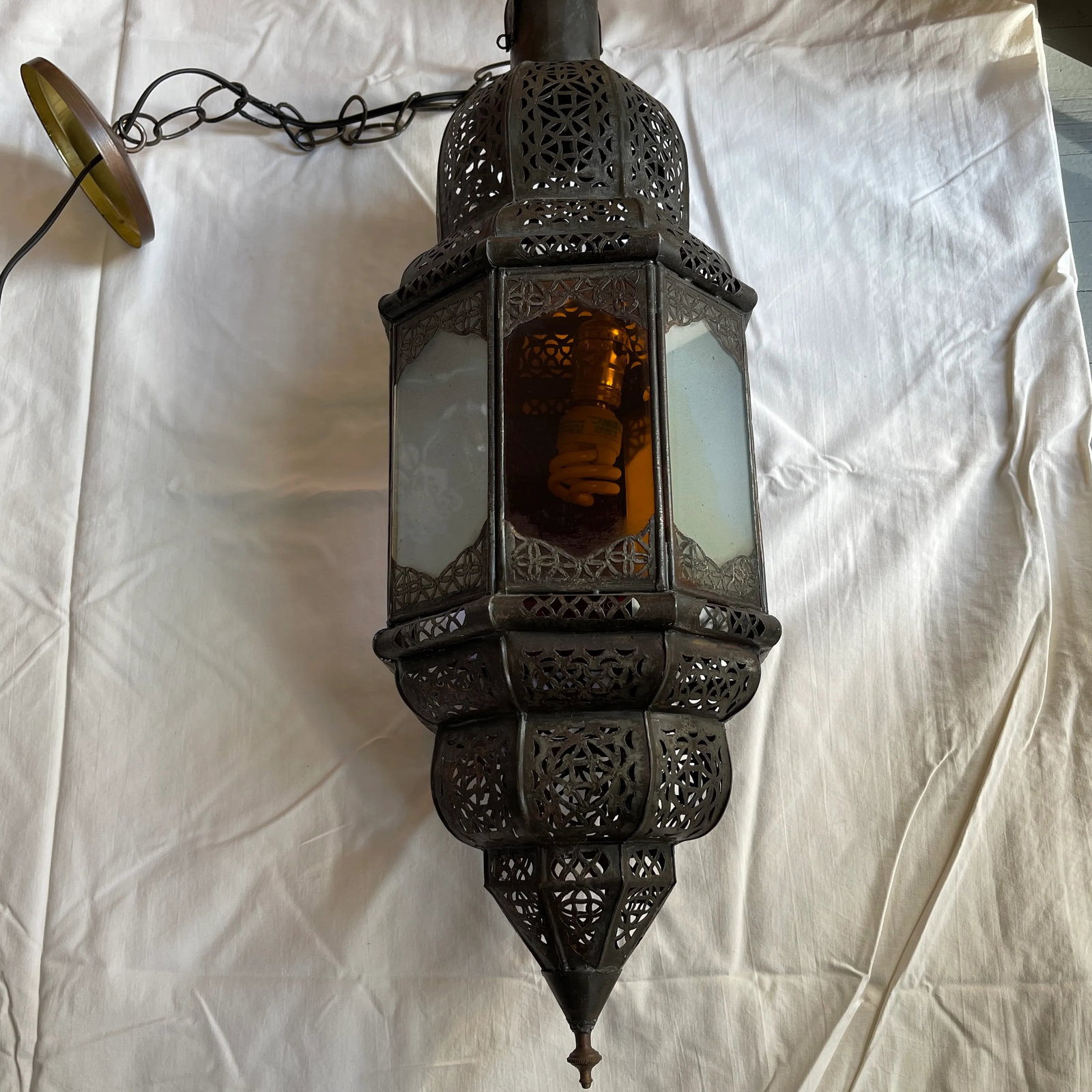 Late 20th Century Moroccan Handcrafted Pendant Light With Multi Color Glass Panels - 10