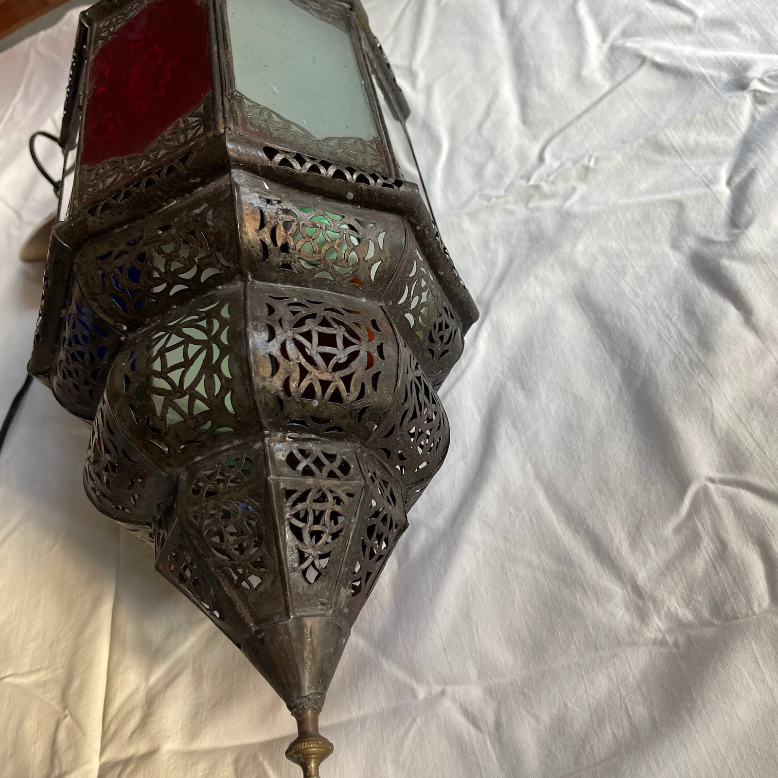 Late 20th Century Moroccan Handcrafted Pendant Light With Multi Color Glass Panels - 11