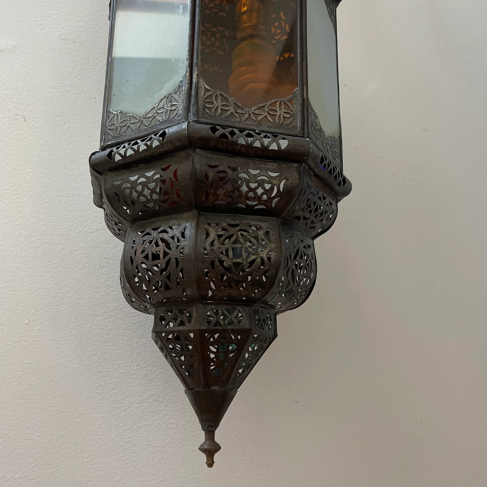 Late 20th Century Moroccan Handcrafted Pendant Light With Multi Color Glass Panels - 5
