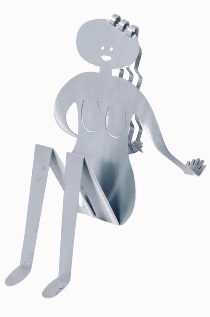 Sale Postmodern Fred Garbotz Aluminum Figural Woman Sculpture Magazine & Record Album Holder Post Mo - 5