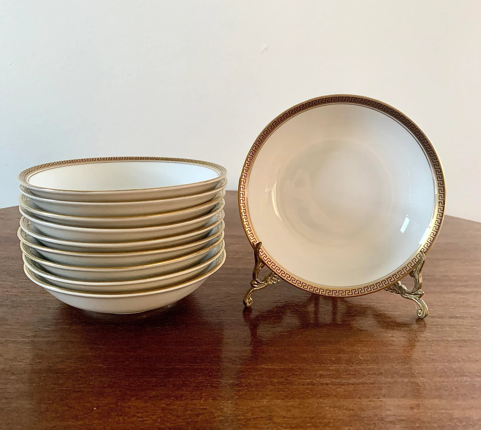 Antique German Greek Key Rimmed Berry Bowls by Kpm, 1920s - 9