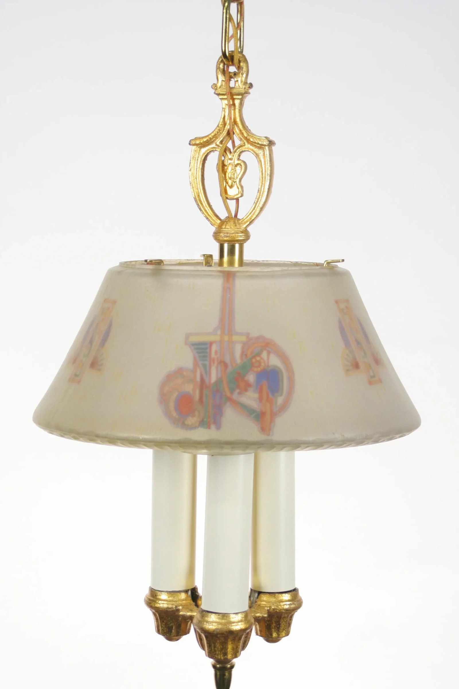 1920s Lightolier "Dinolier" Chandelier With Nouveau or Deco Patterned Shade #2203 - 4