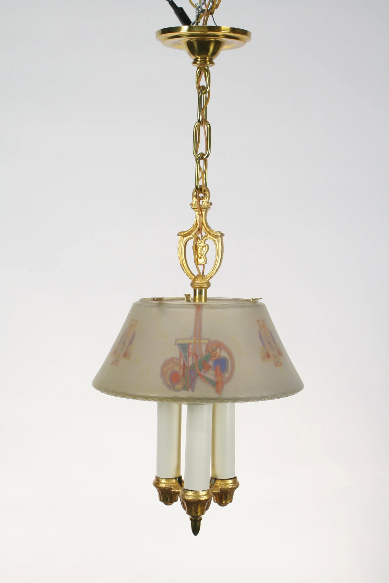 1920s Lightolier "Dinolier" Chandelier With Nouveau or Deco Patterned Shade #2203 - 9