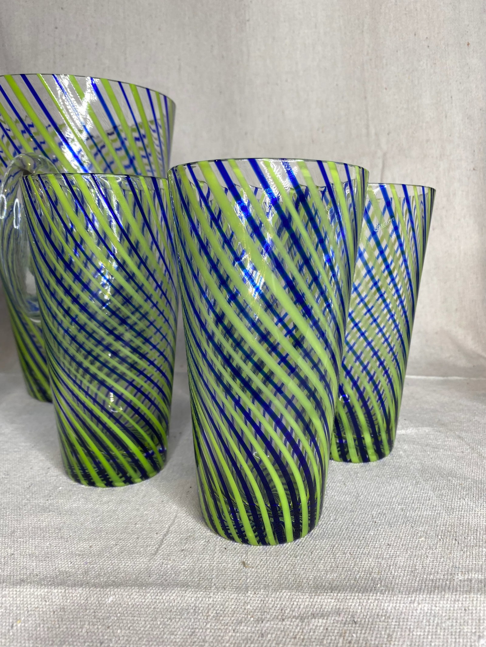Vintage Hand-Blown Venini-Style Pitcher & Highball Glasses Set- 9 Pieces - 9