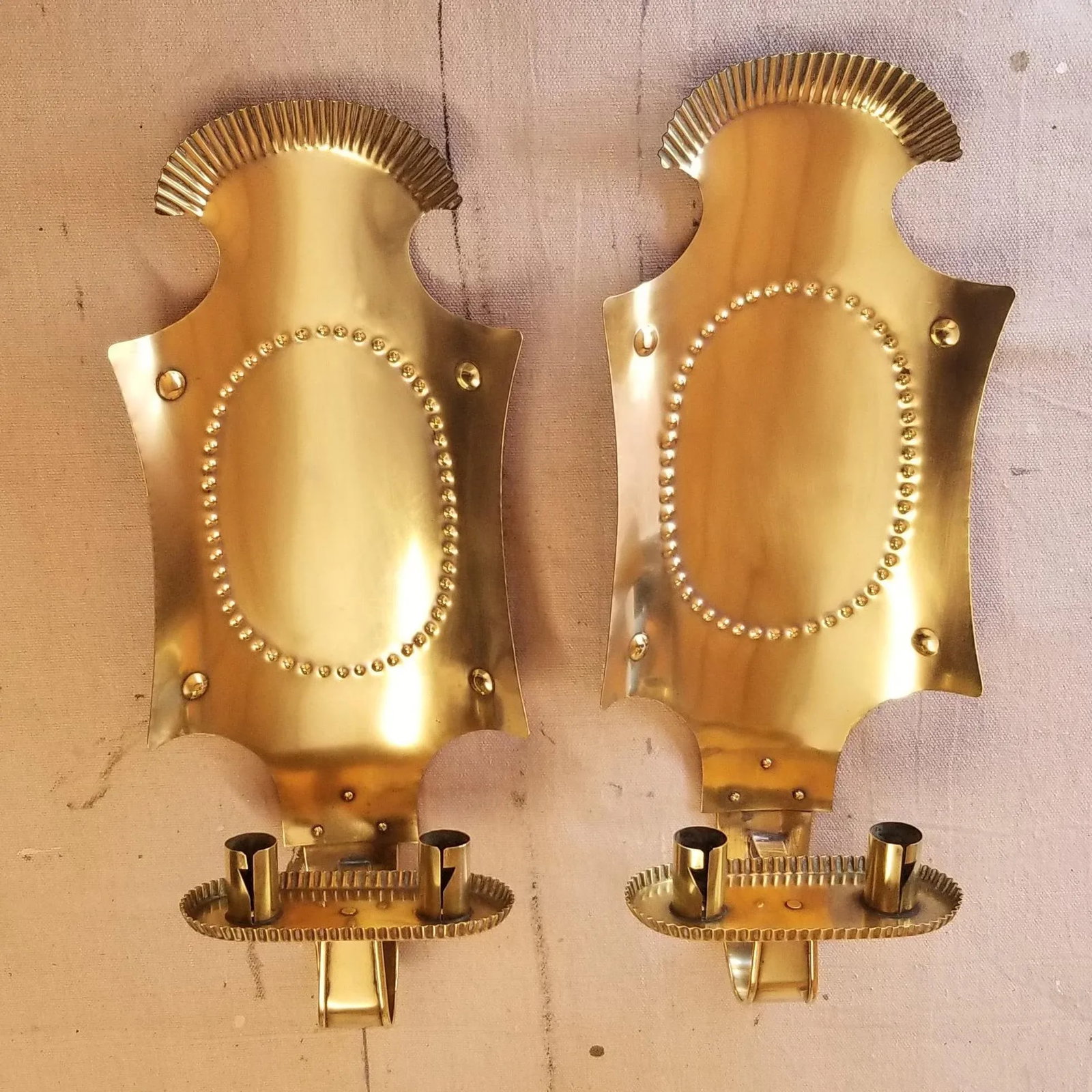 Mid-Century Brass Candles Wall Sconces - a Pair - 12