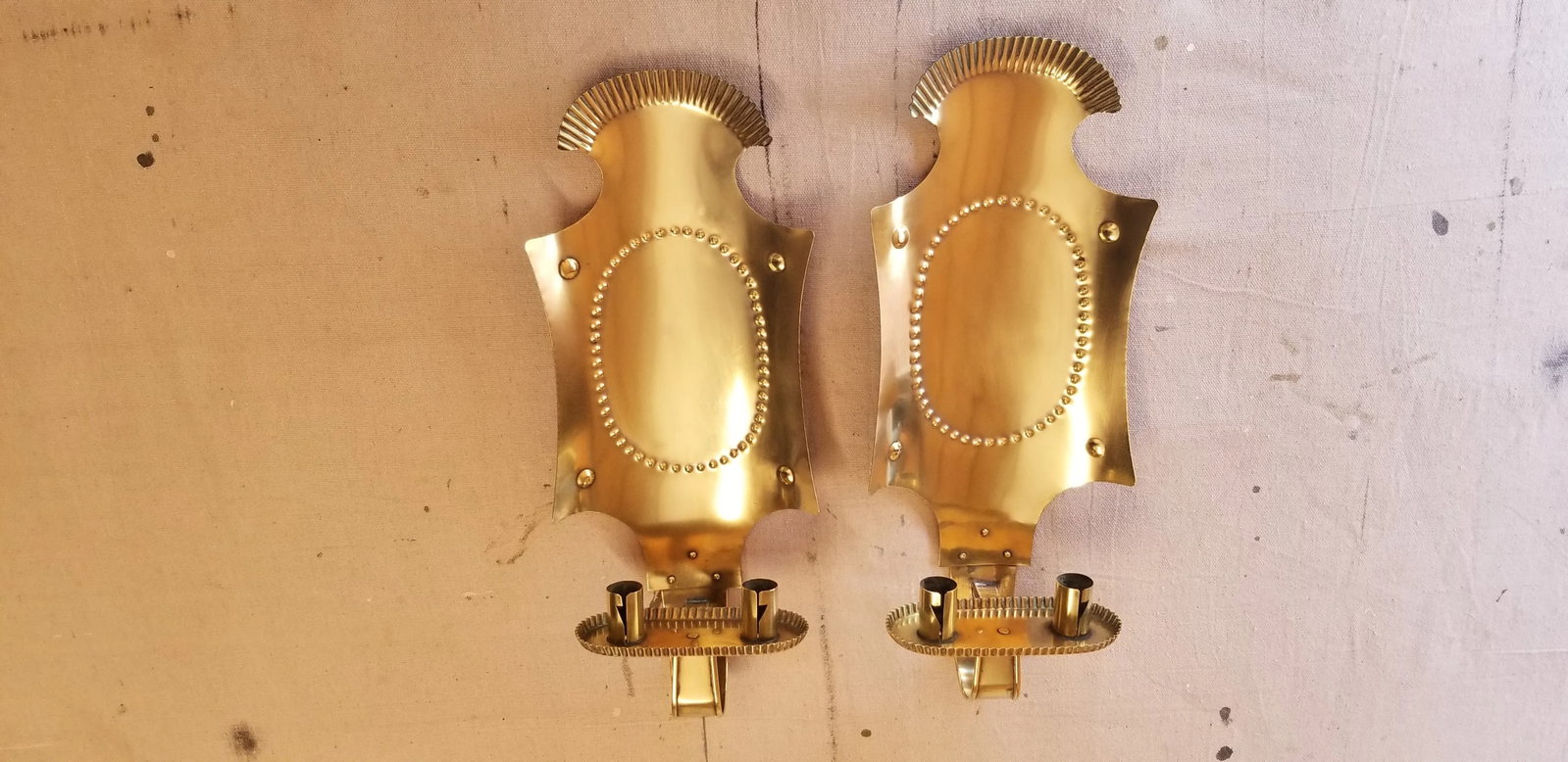 Mid-Century Brass Candles Wall Sconces - a Pair - 6