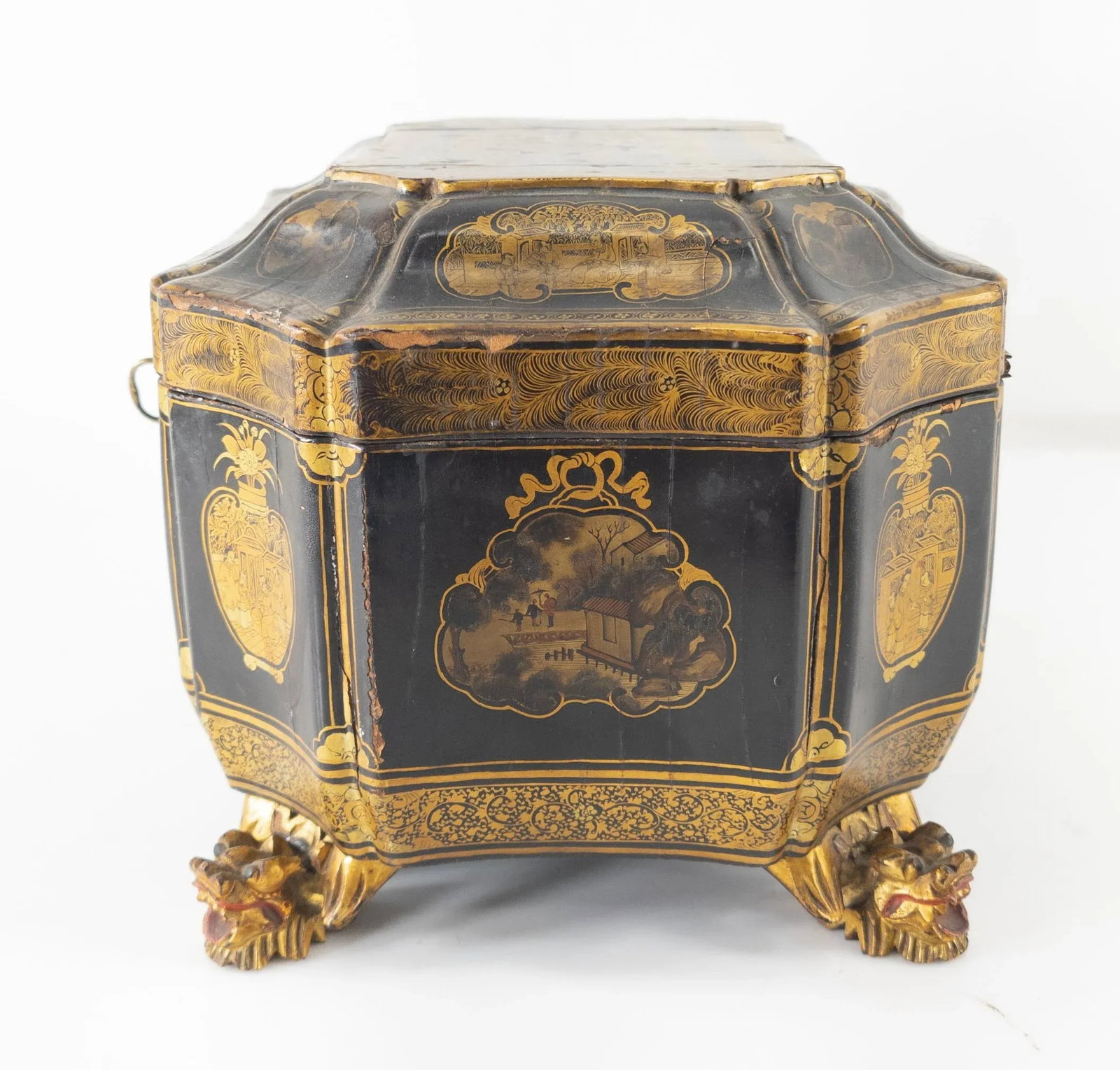 Chinese Black and Gold Lacquered Tea Caddy Box - 6