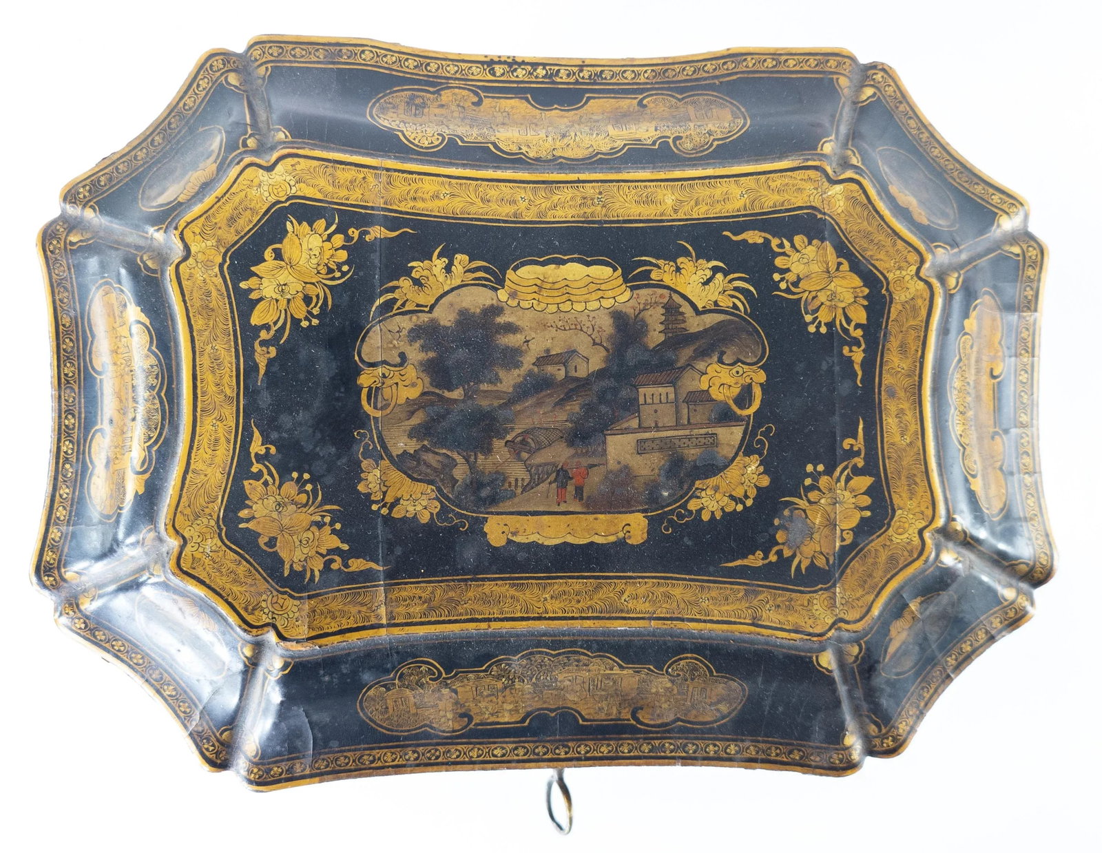 Chinese Black and Gold Lacquered Tea Caddy Box - 7