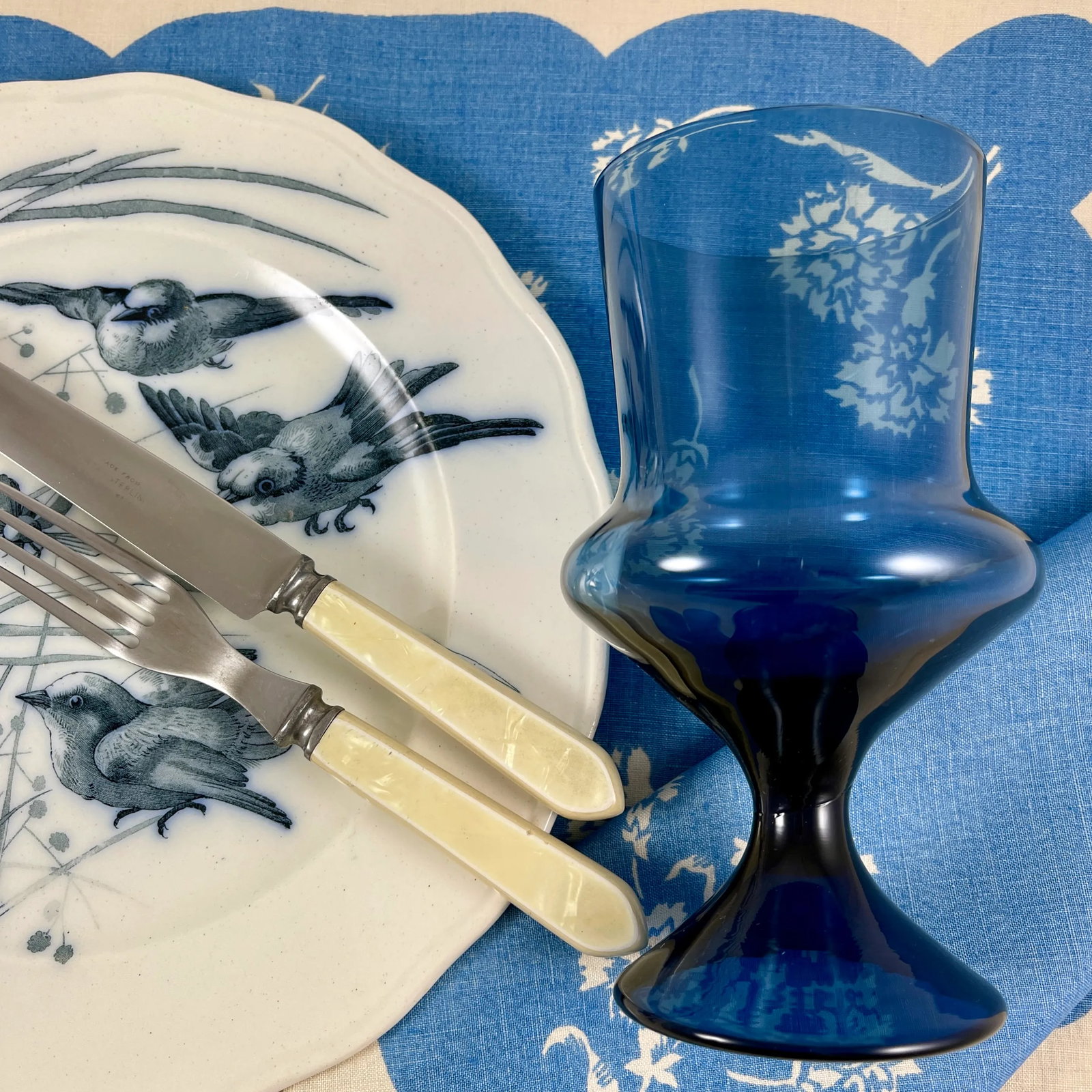 Mid-Century Scandinavian Modern Denby-Milnor Blue Flare Glass Goblets, S/6 - 11
