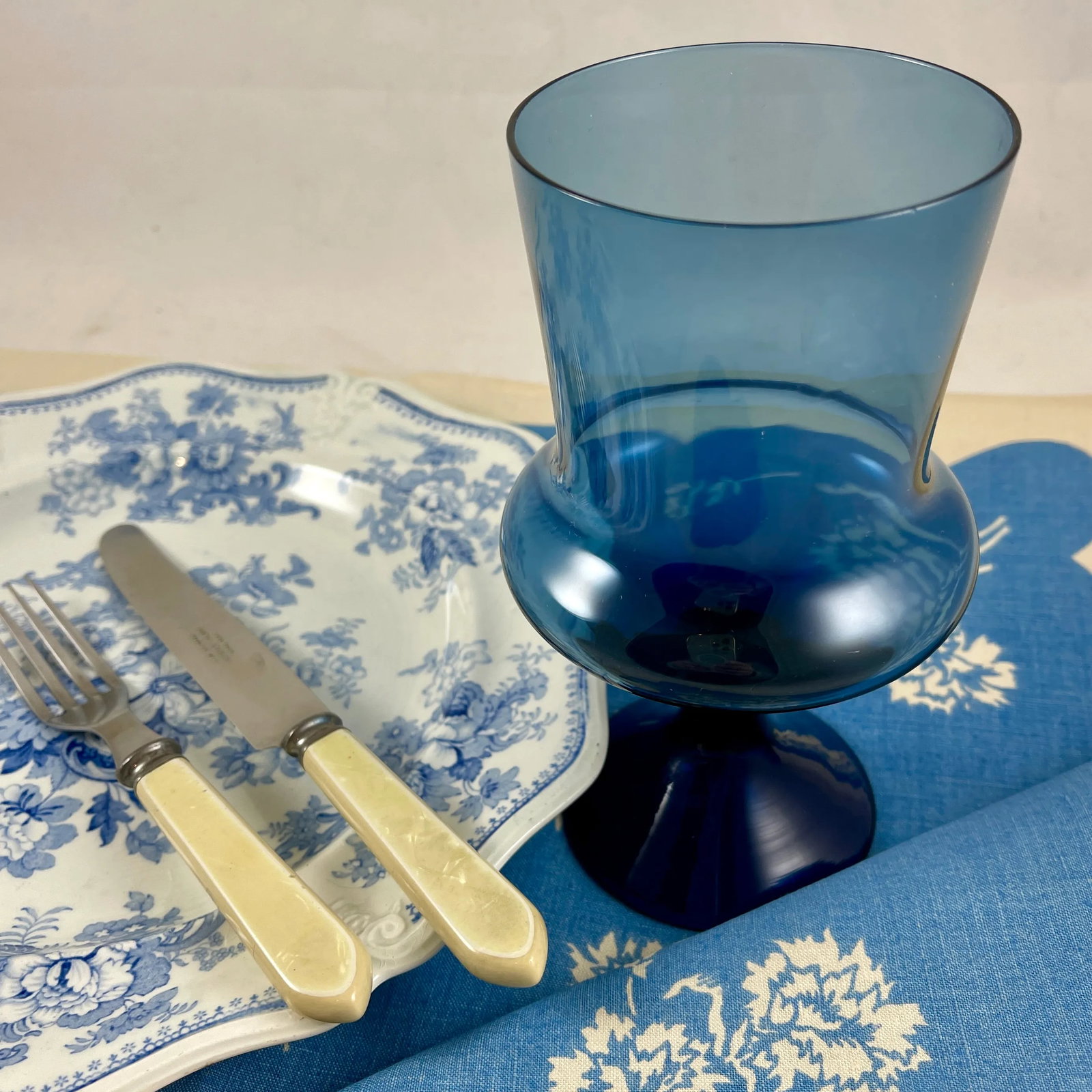 Mid-Century Scandinavian Modern Denby-Milnor Blue Flare Glass Goblets, S/6 - 12