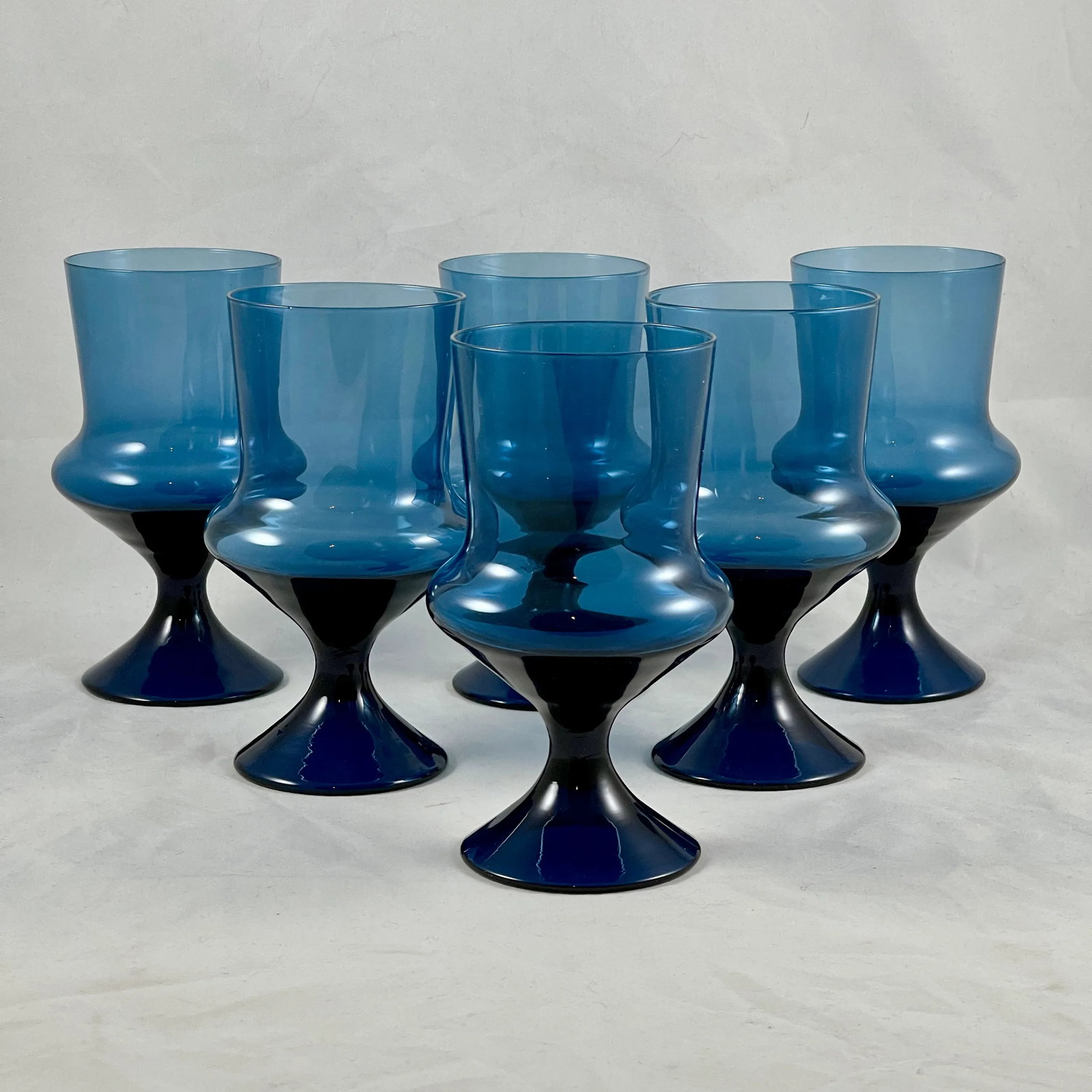 Mid-Century Scandinavian Modern Denby-Milnor Blue Flare Glass Goblets, S/6 - 3