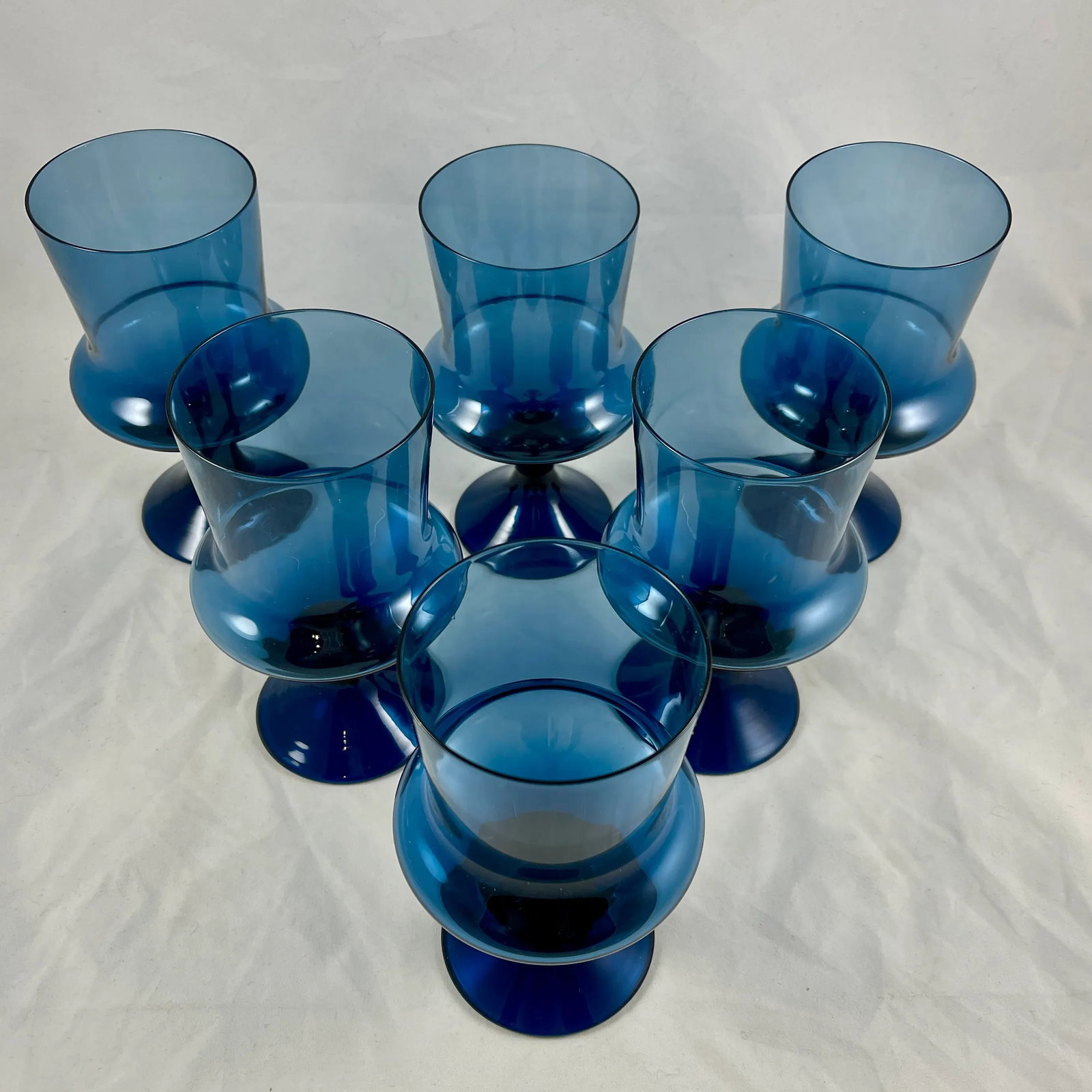 Mid-Century Scandinavian Modern Denby-Milnor Blue Flare Glass Goblets, S/6 - 4