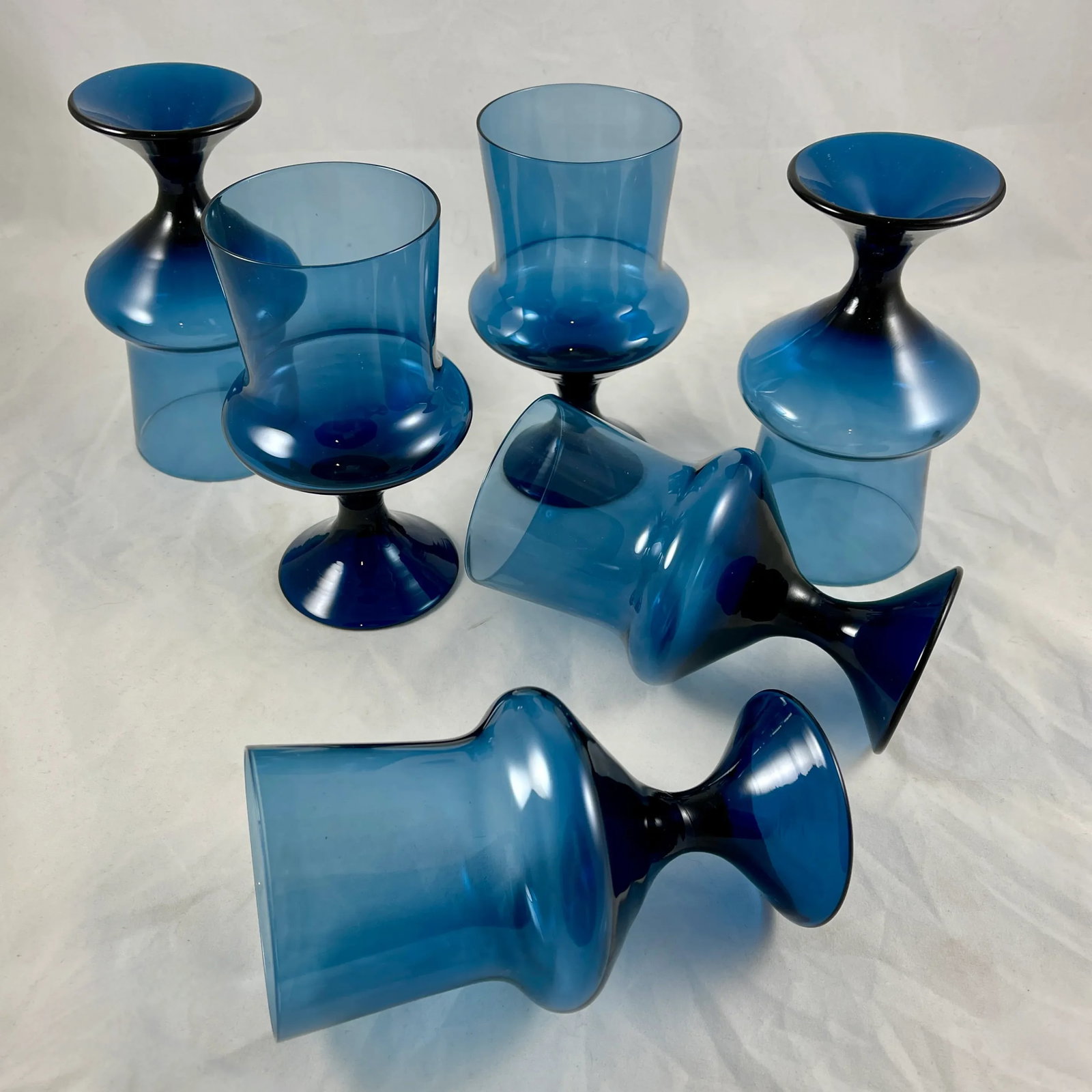 Mid-Century Scandinavian Modern Denby-Milnor Blue Flare Glass Goblets, S/6 - 8