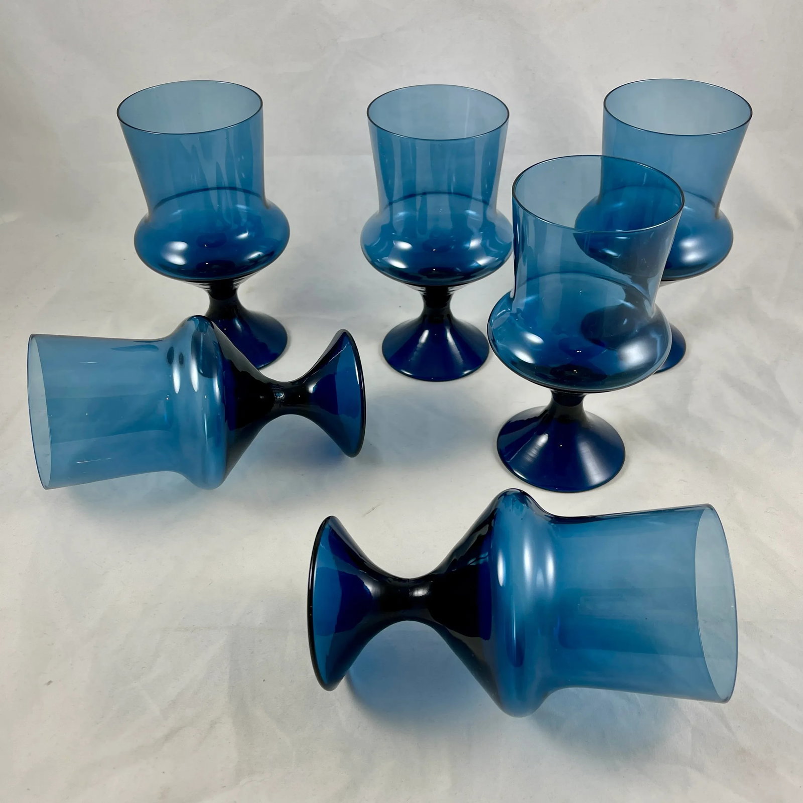 Mid-Century Scandinavian Modern Denby-Milnor Blue Flare Glass Goblets, S/6 - 9