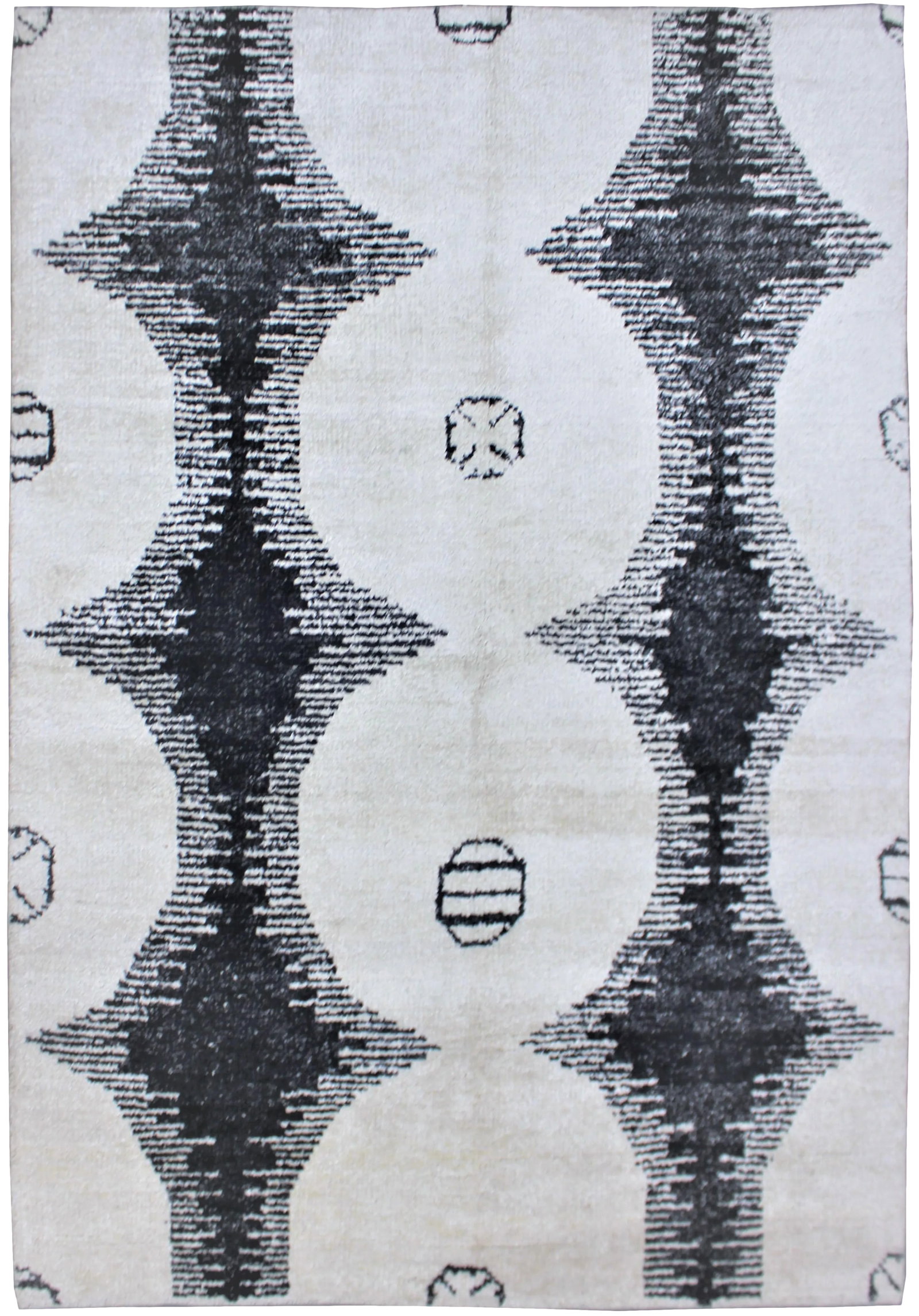 Aara Rugs Inc. Hand Knotted Bamboo Rug - 9' * 12': A beautiful handmade Bamboo rug. The geometric design woven in by Aara Rug hands. This rug is made of 75% bamboo silk and 25% cotton. This piece will look great in any room, whether it's fitted with