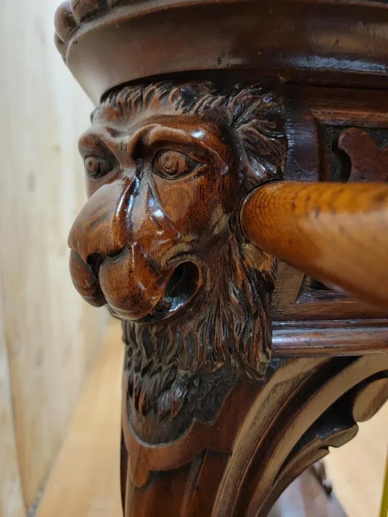 Antique Quarter Sawn Oak Carved Ornate Figural Hall Tree - 7