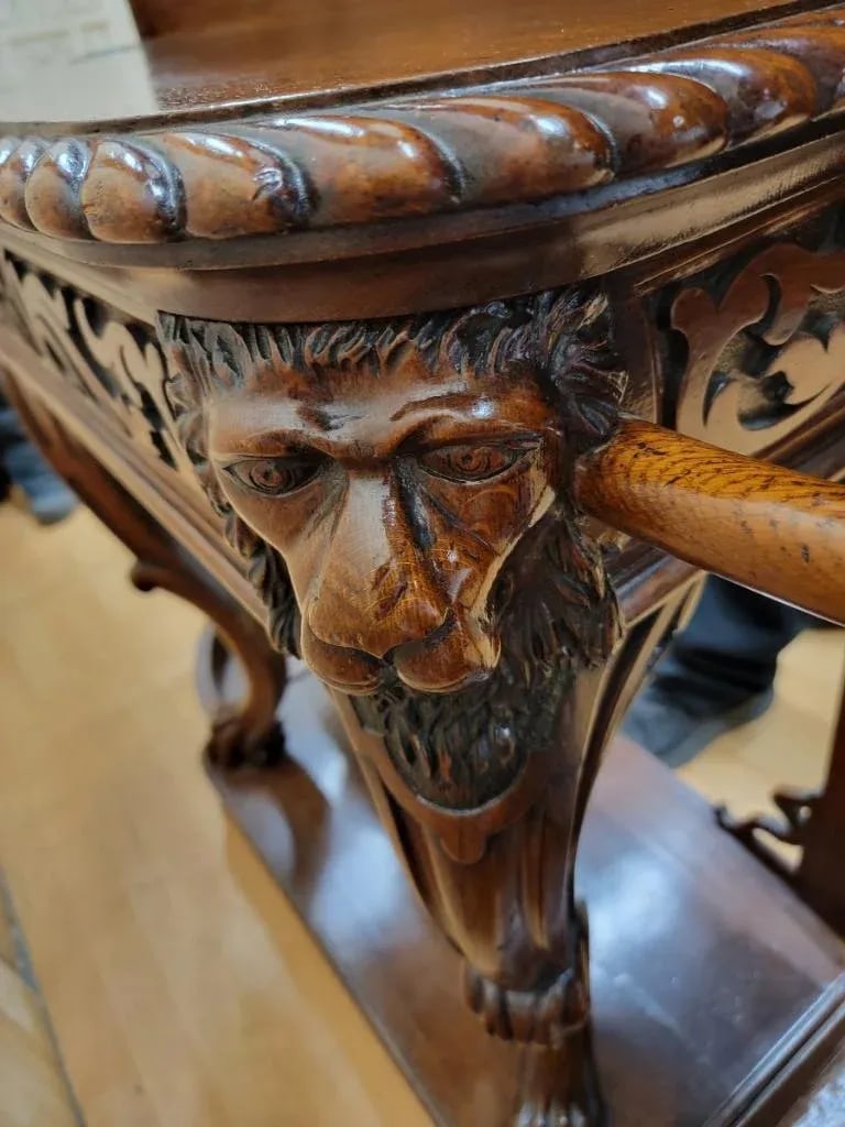 Antique Quarter Sawn Oak Carved Ornate Figural Hall Tree - 9