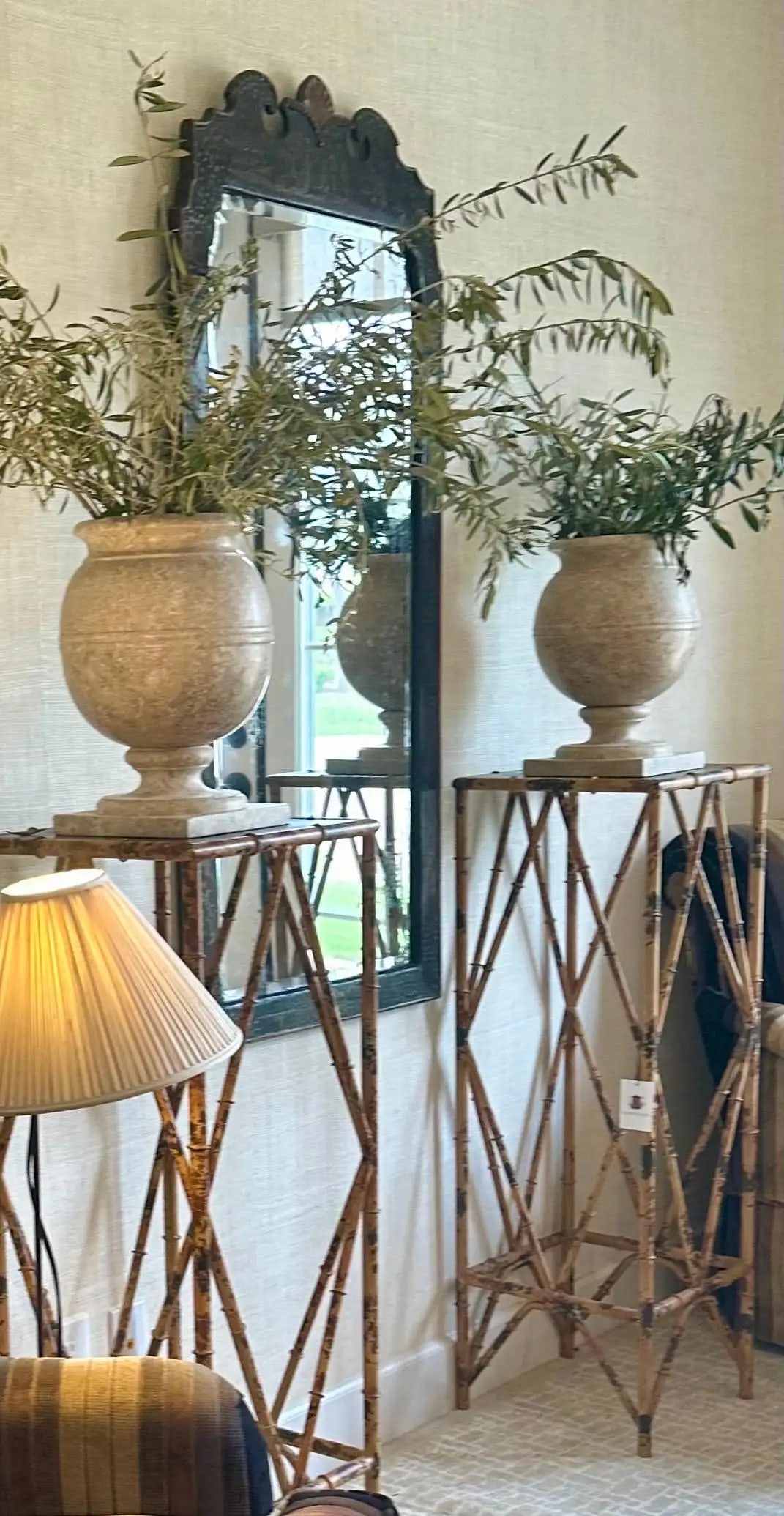 Pair of Mid-Century French Chinoiserie-Style Bamboo Pedestals Stands - 4
