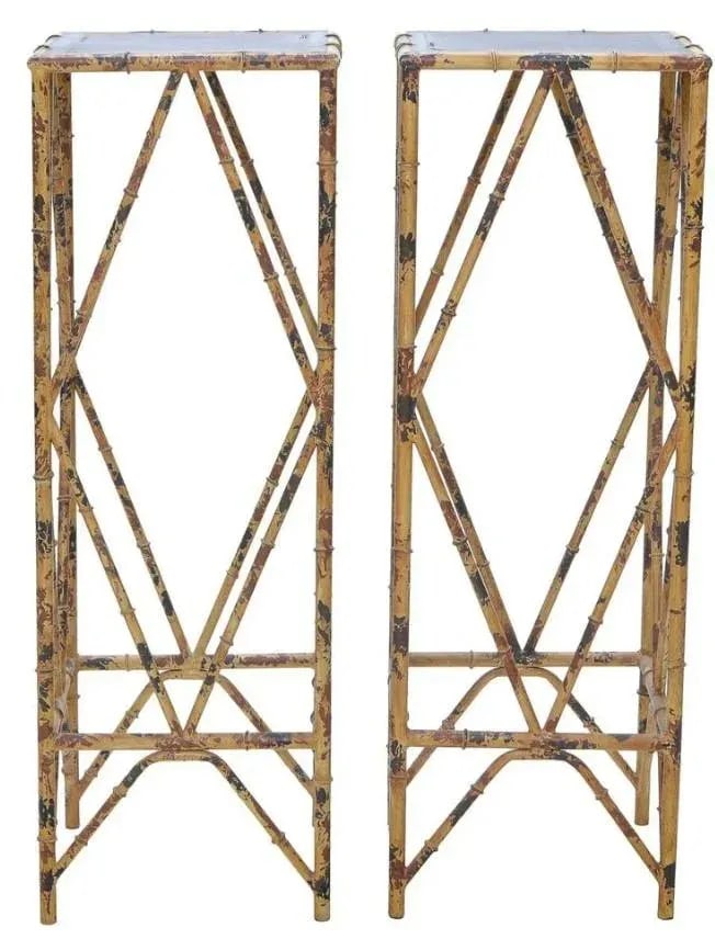 Pair of Mid-Century French Chinoiserie-Style Bamboo Pedestals Stands - 9
