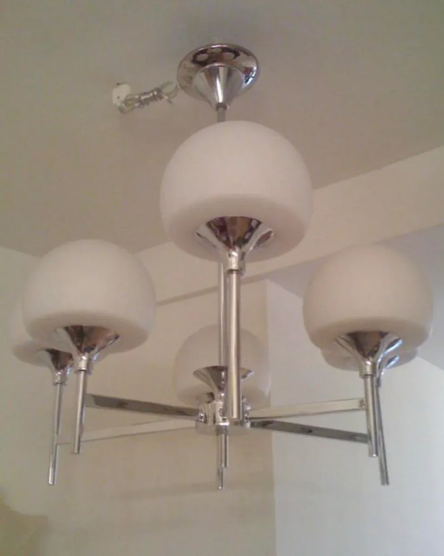 White & Chrome Reggiani Italian Chandelier - 2