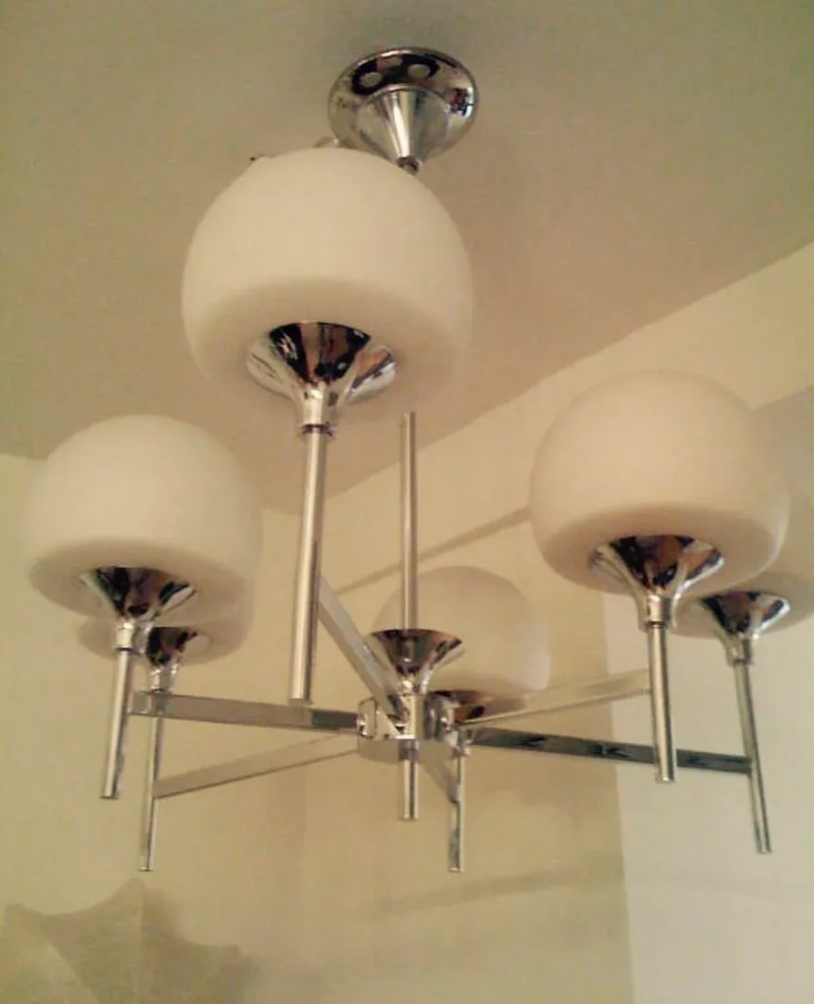 White & Chrome Reggiani Italian Chandelier - 3