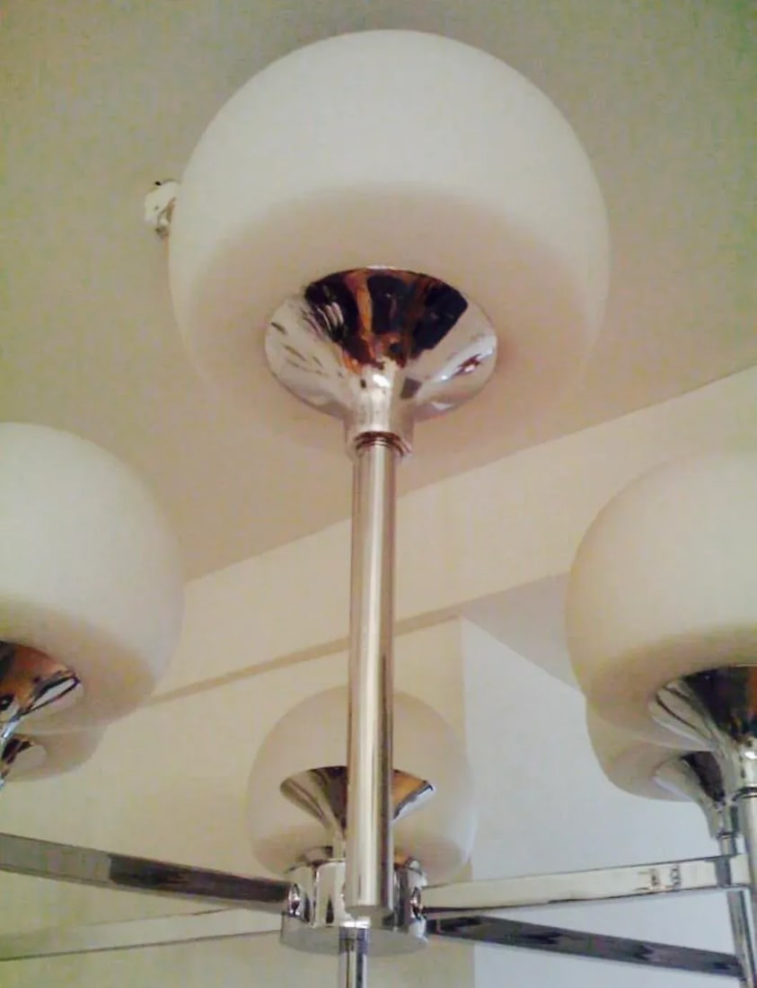 White & Chrome Reggiani Italian Chandelier - 4