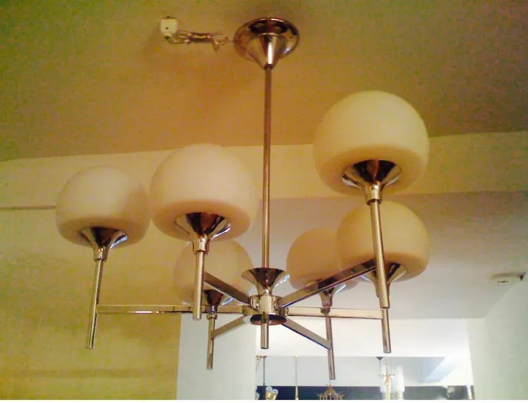 White & Chrome Reggiani Italian Chandelier - 5