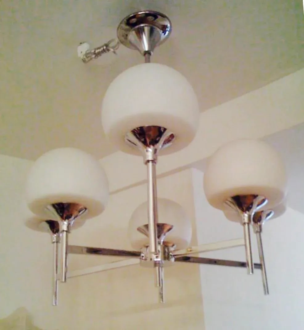 White & Chrome Reggiani Italian Chandelier - 6