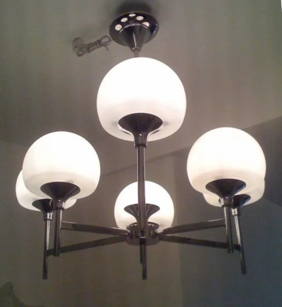 White & Chrome Reggiani Italian Chandelier - 8
