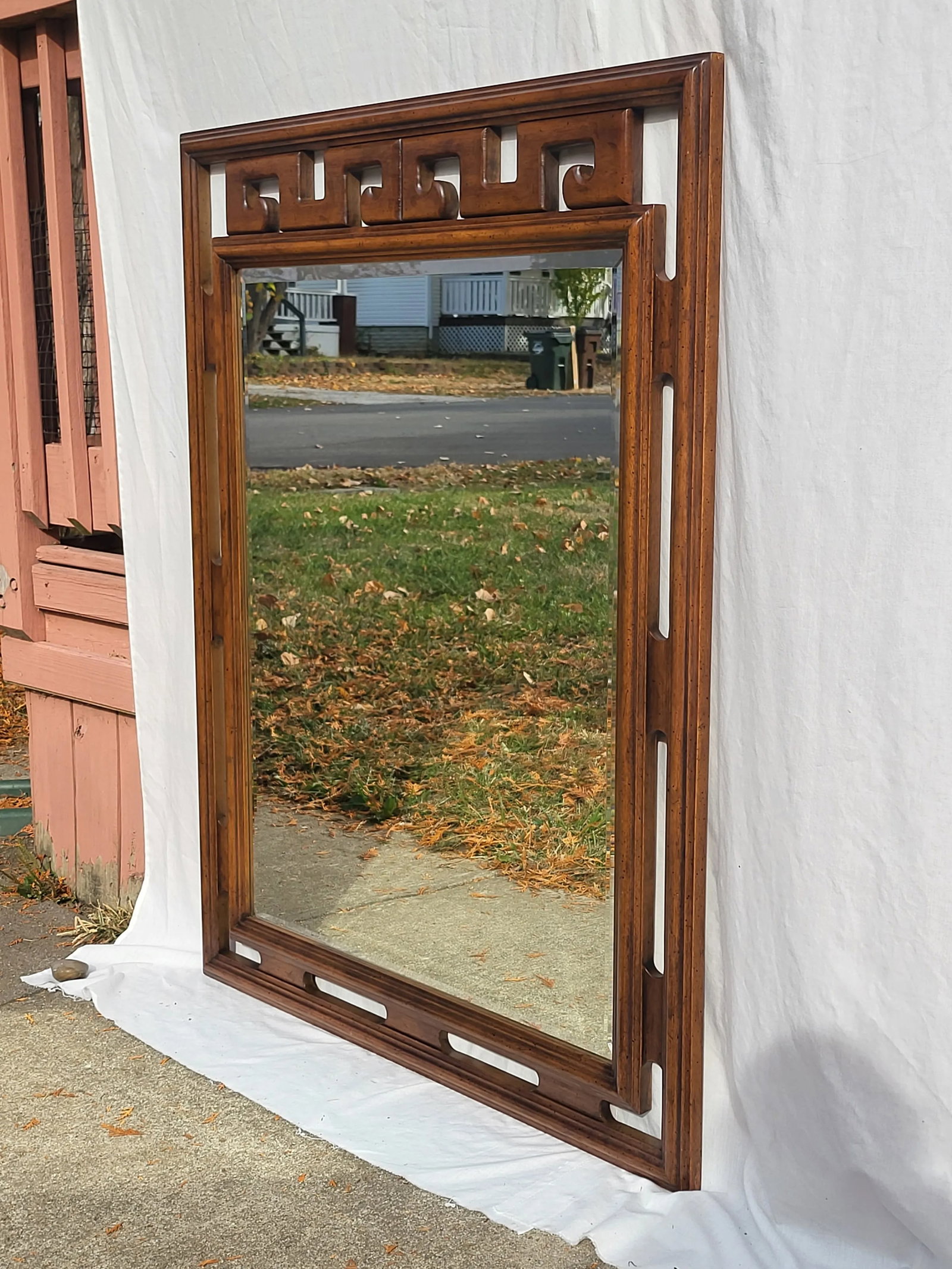 1960s Century Furniture Solid Wood Asian Wall Mirror - 10