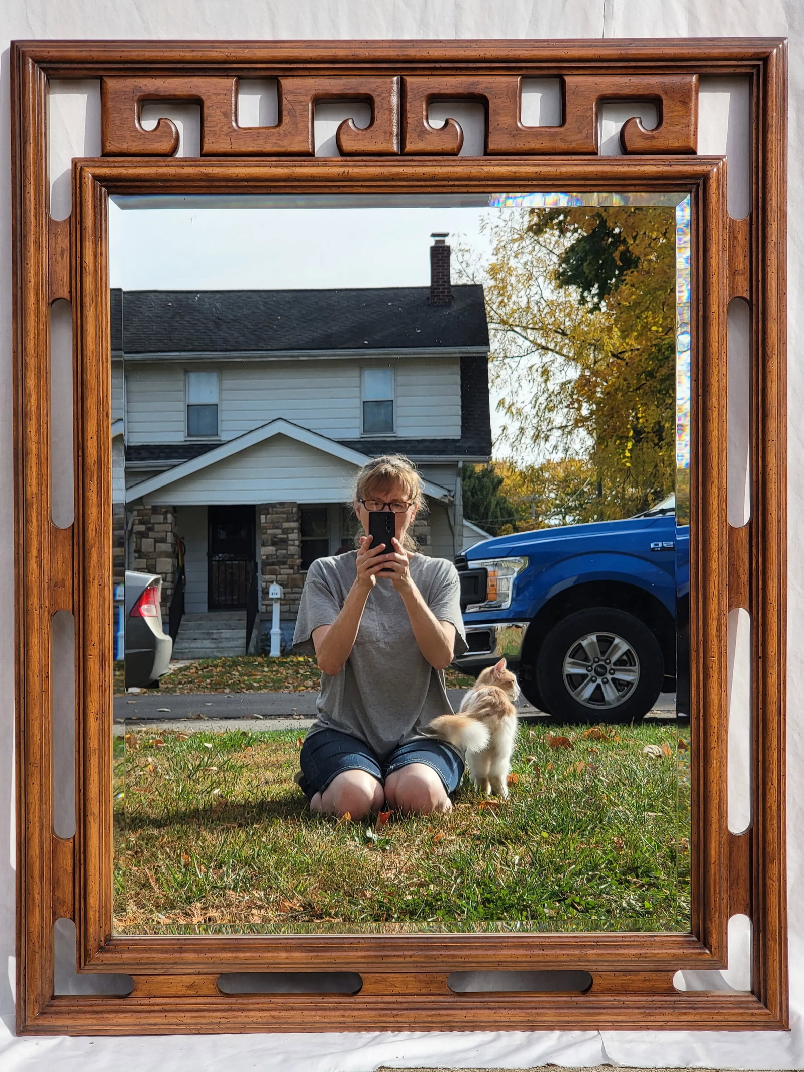 1960s Century Furniture Solid Wood Asian Wall Mirror - 12