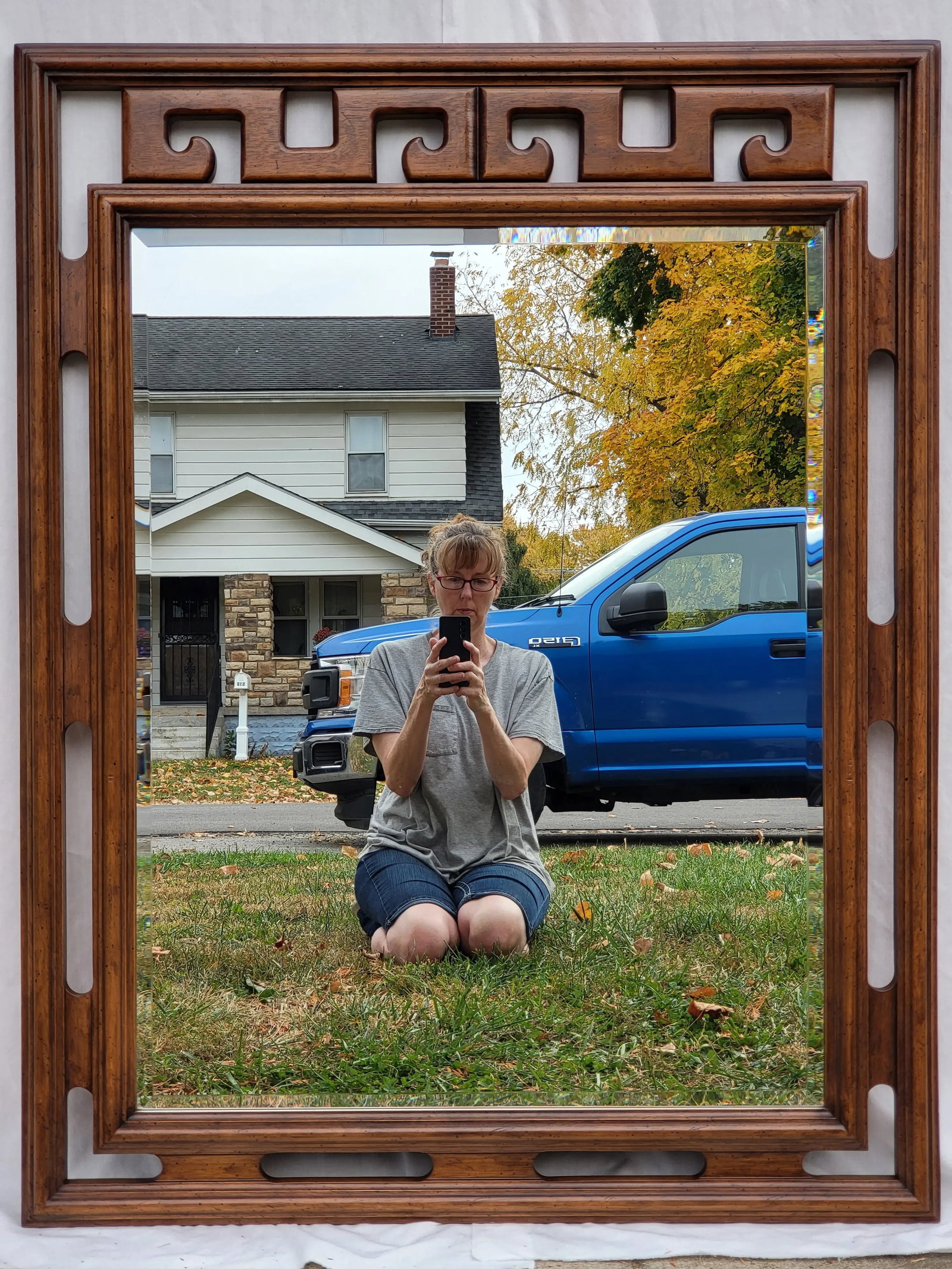 1960s Century Furniture Solid Wood Asian Wall Mirror - 13