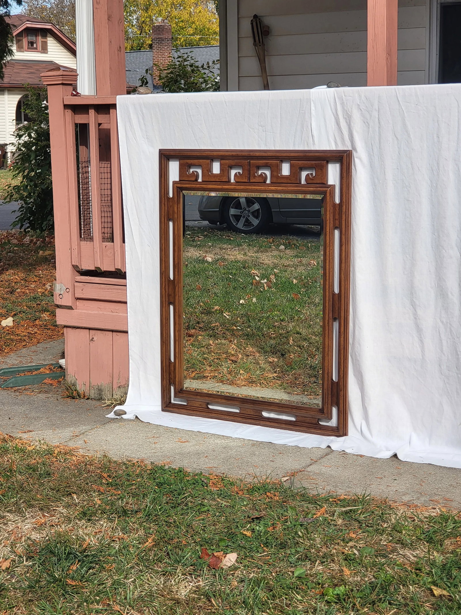 1960s Century Furniture Solid Wood Asian Wall Mirror - 3