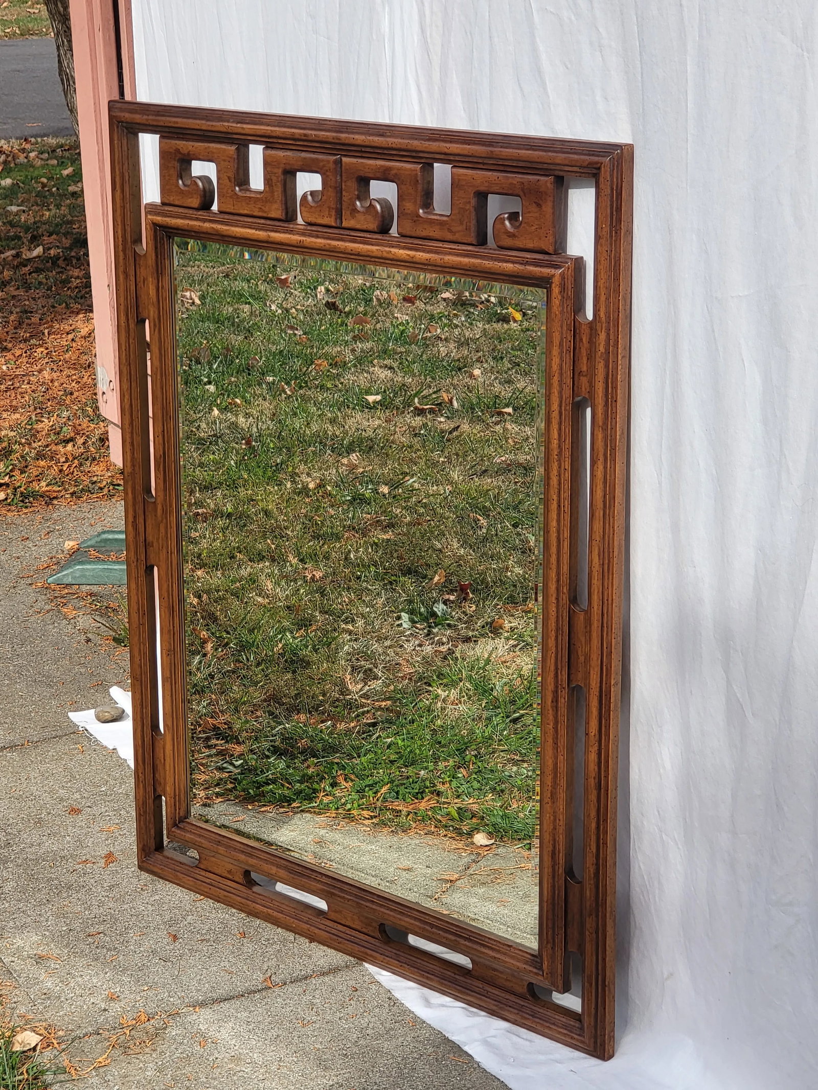 1960s Century Furniture Solid Wood Asian Wall Mirror - 4