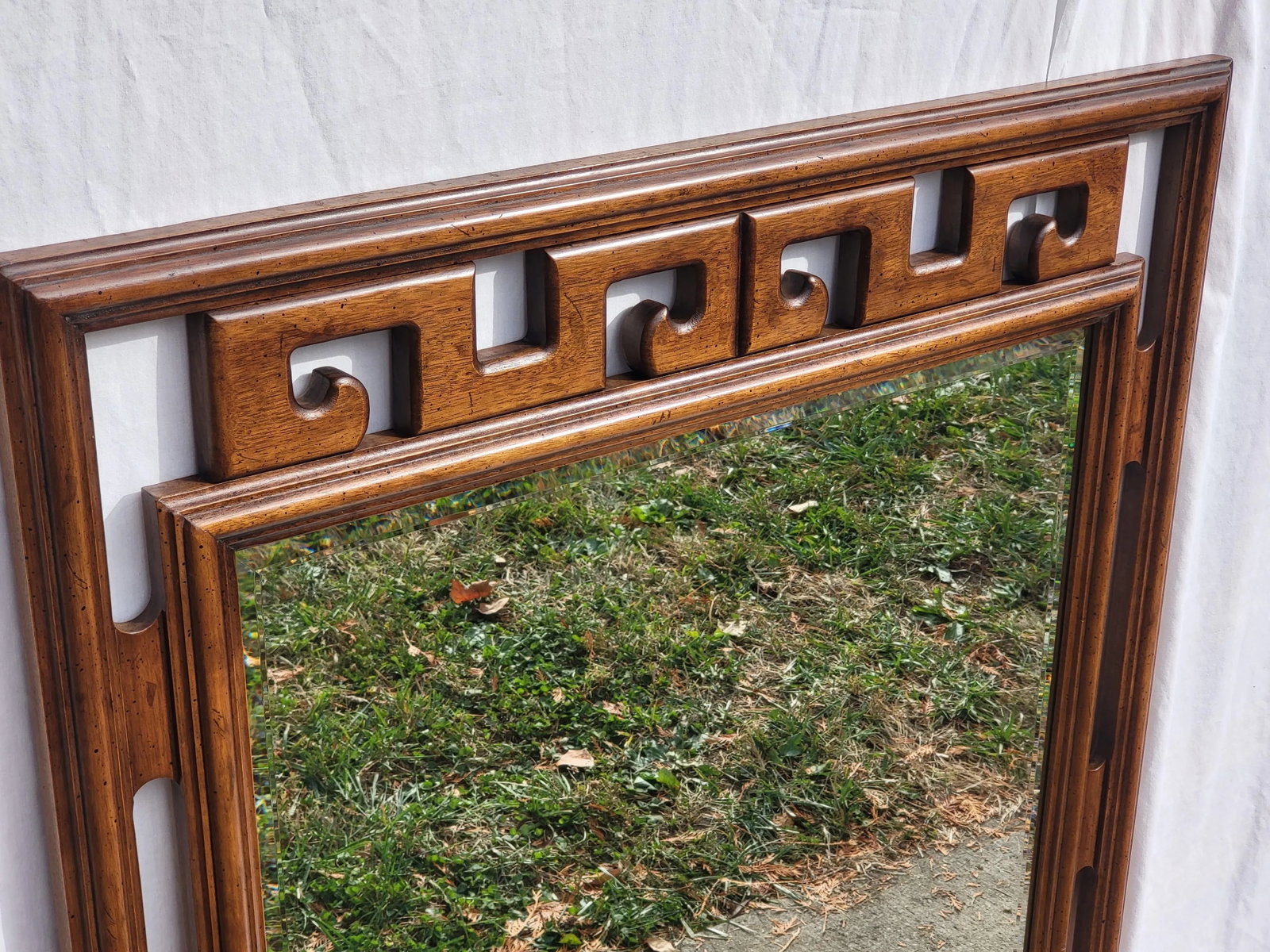 1960s Century Furniture Solid Wood Asian Wall Mirror - 5