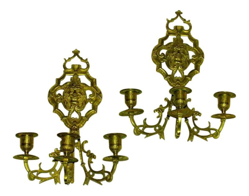 Late 19th Century French Bronze Sconces - a Pair: French bronze sconces. Each holds three candles. Lovely bronze work.Add somecharm . Condition: Alterations: Original Condition Unaltered Imperfections: Some Imperfections Condition Notes: Excellent -
