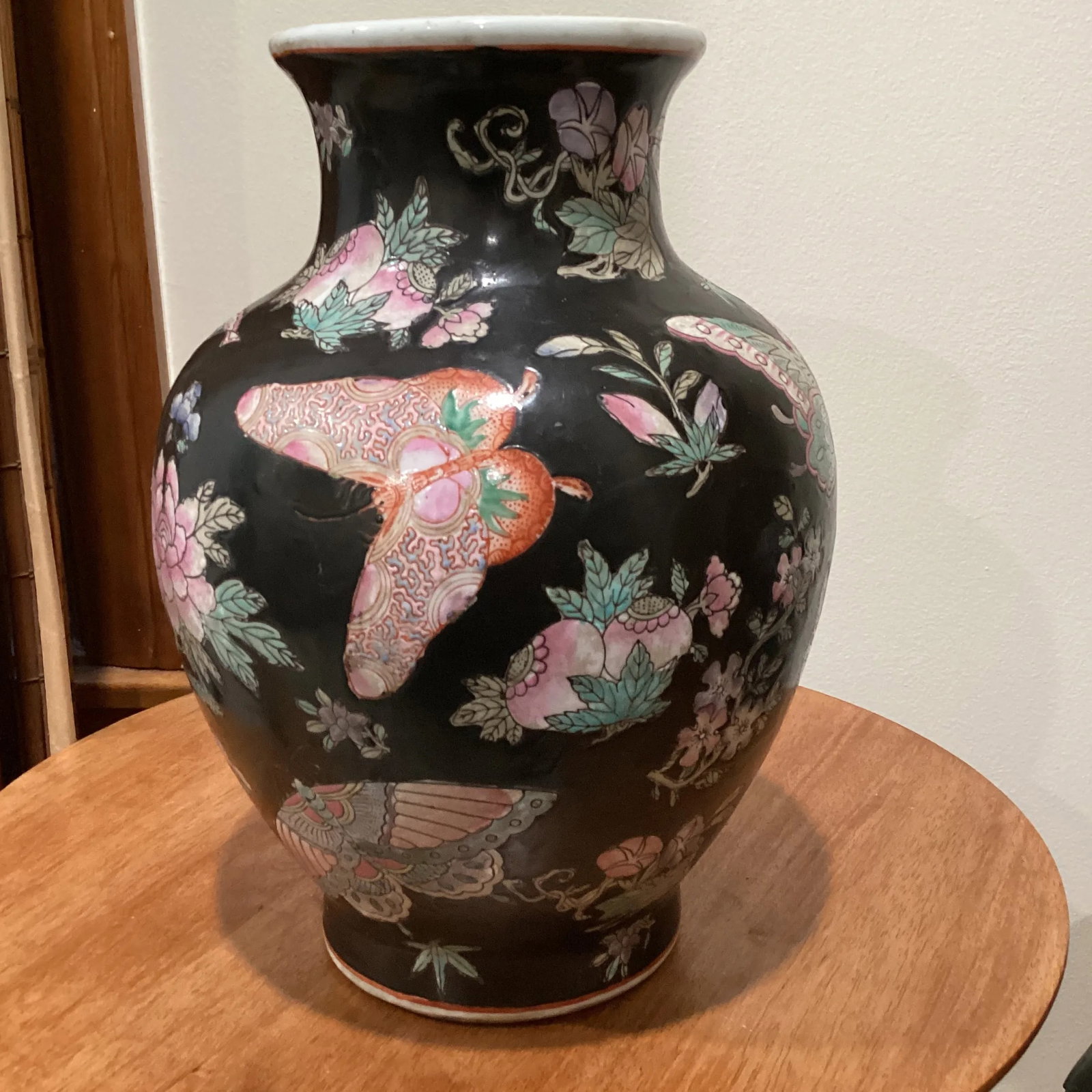 Vintage Chinese Cloisonne Black Vase Jar Lamp Decorative Floral and Butterfly - 13
