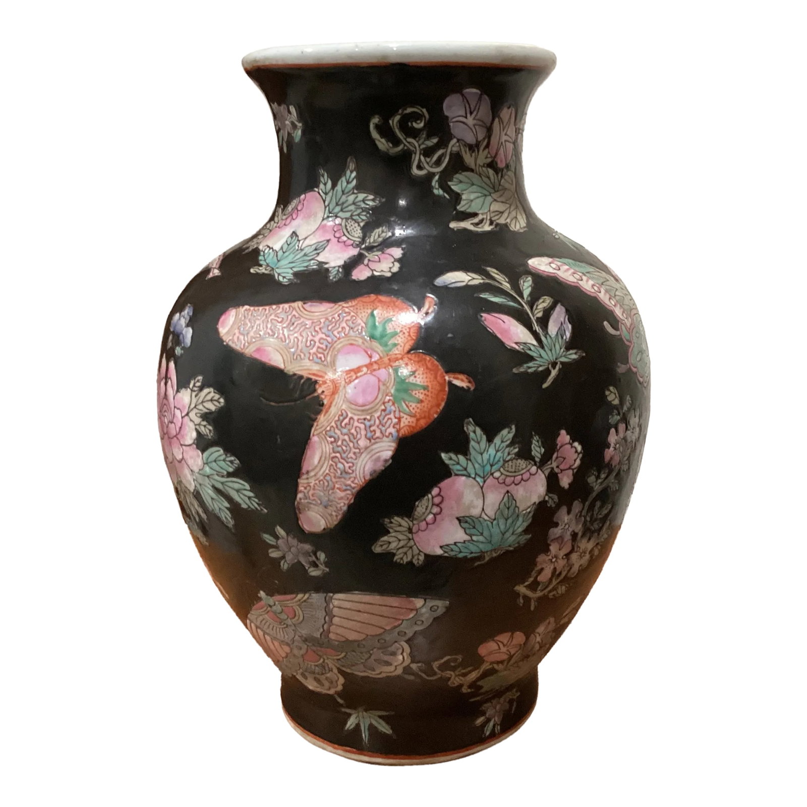 Vintage Chinese Cloisonne Black Vase Jar Lamp Decorative Floral and Butterfly: Vintage Chinese cloisonne black jar vase painted flowers and butterfly,cloisonne jar vase lamp are the perfect functional decor piece,they are majestically hand crafted works of art that are sure to