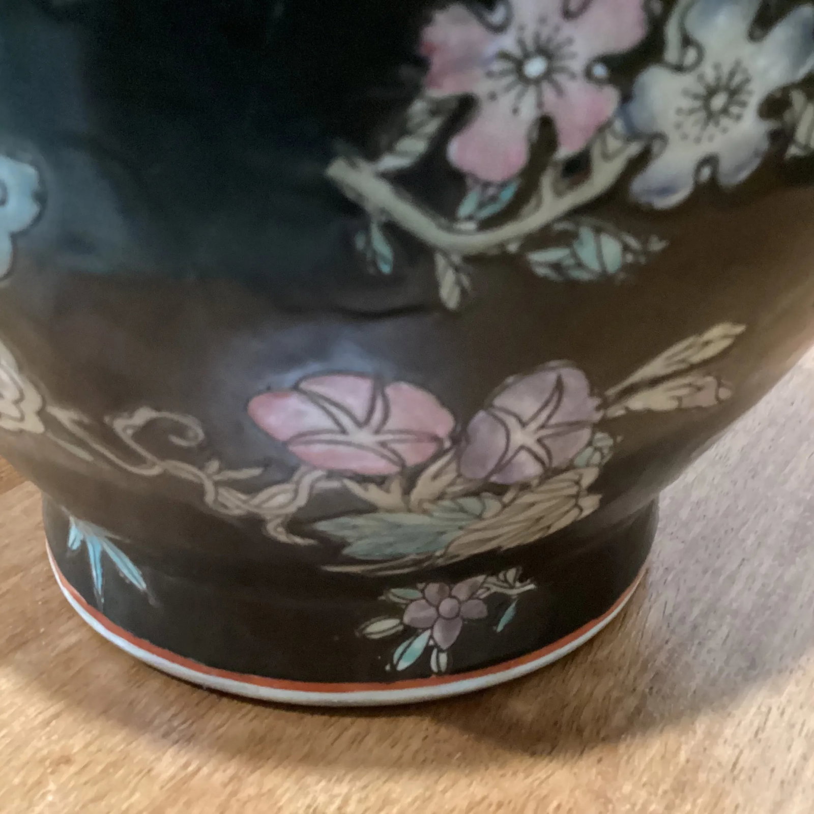 Vintage Chinese Cloisonne Black Vase Jar Lamp Decorative Floral and Butterfly - 8